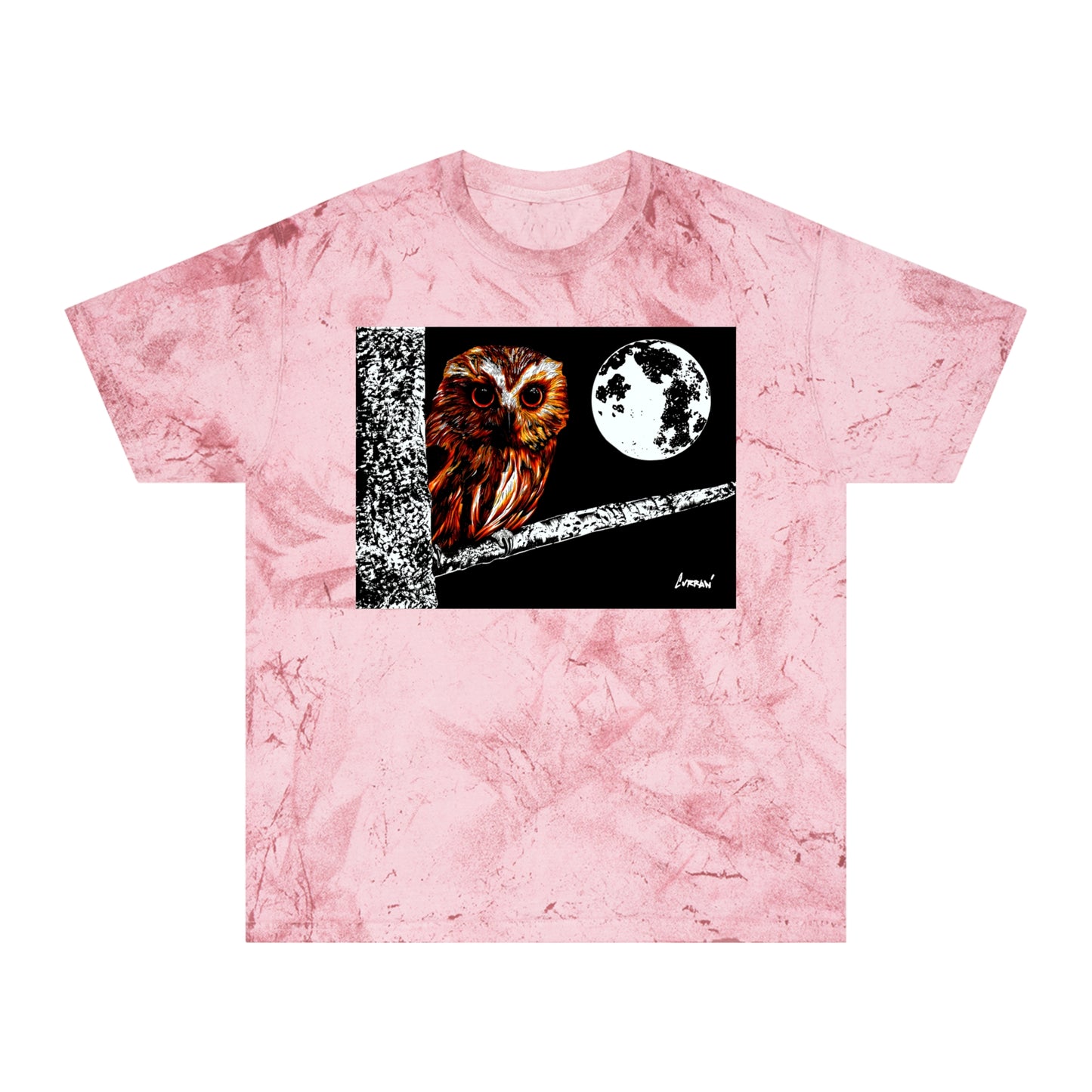 Owl on a Branch Color Blast T Shirt Original Hand Drawn Art