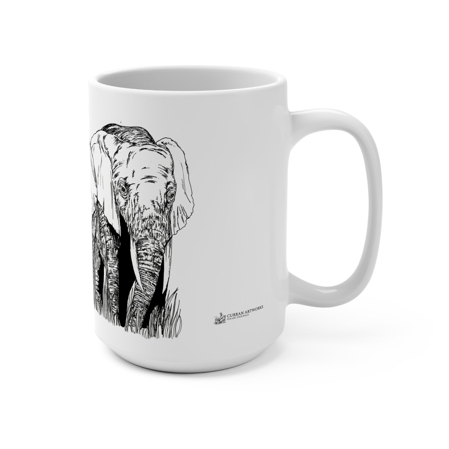 Original Hand-Drawn Herd of Elephants Art 15oz Mug