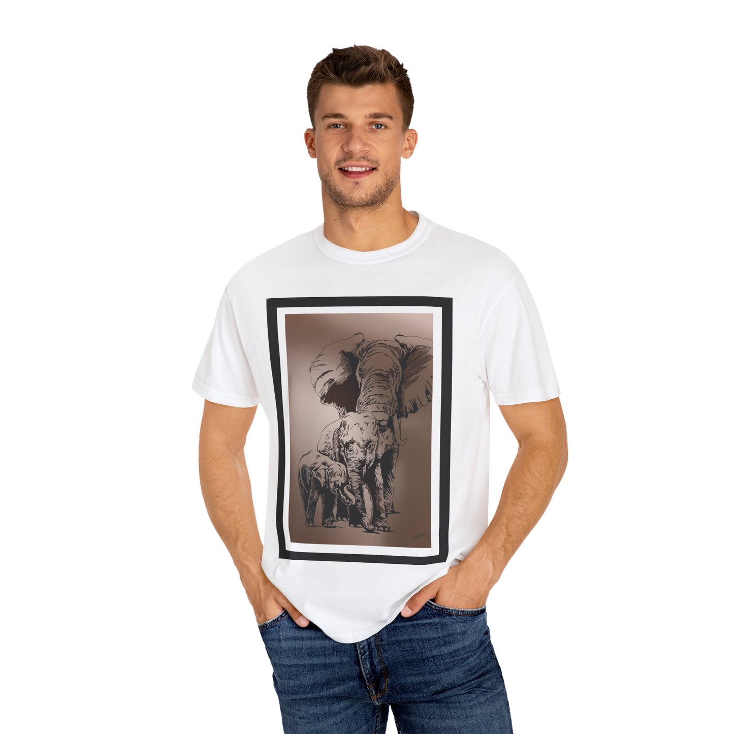 Elephant Family Garment-Dyed T-Shirt | Nature Lover's Tee