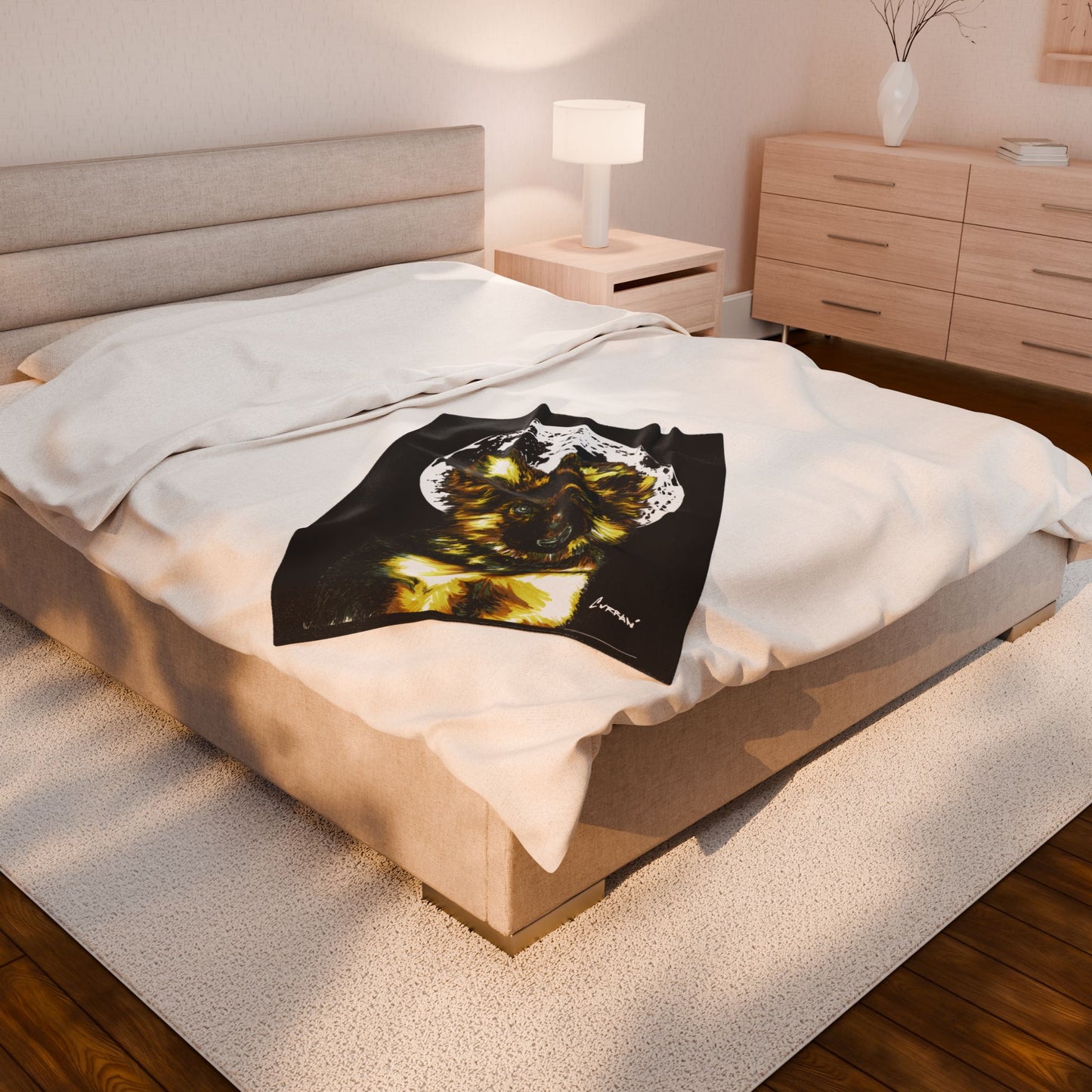Moonlit German Shepherd Puppy Velveteen Plush Blanket