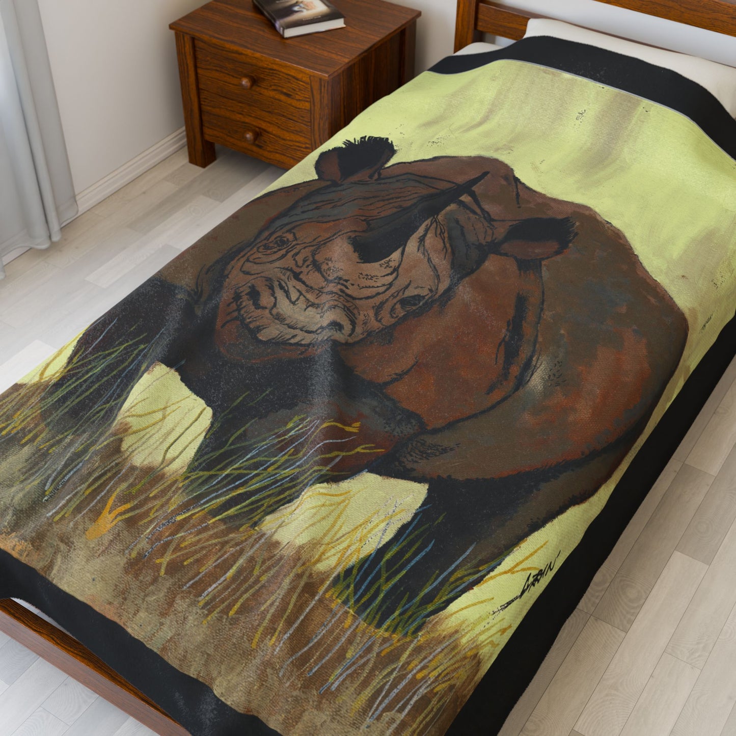 Wildlife Inspired Velveteen Plush Blanket featuring Rhino