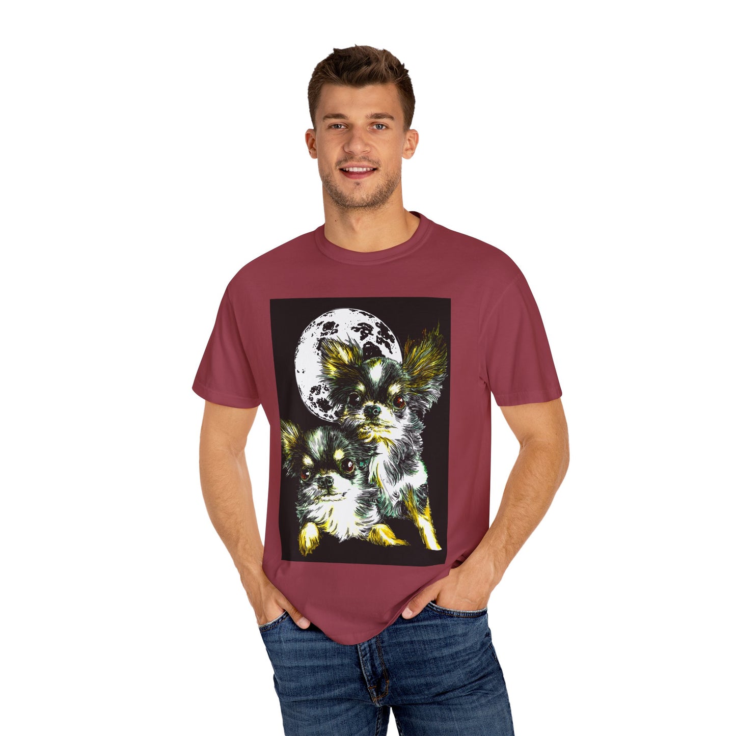 Cute Chihuahua Moon Night Unisex Garment-Dyed T-Shirt