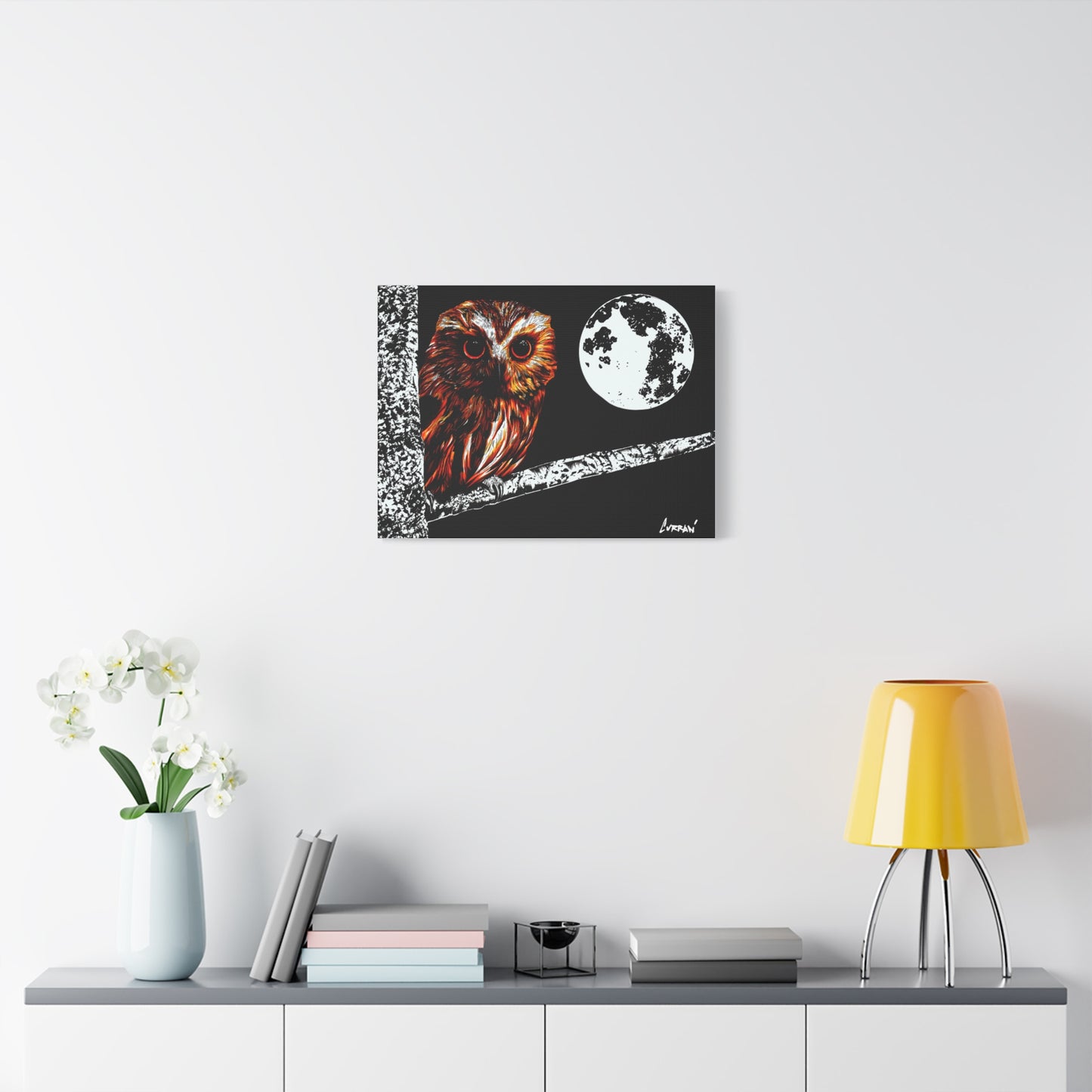 Owl in a Tree, Print of my Original hand drawn art printed on stretched canvas of an Owl in a Tree
