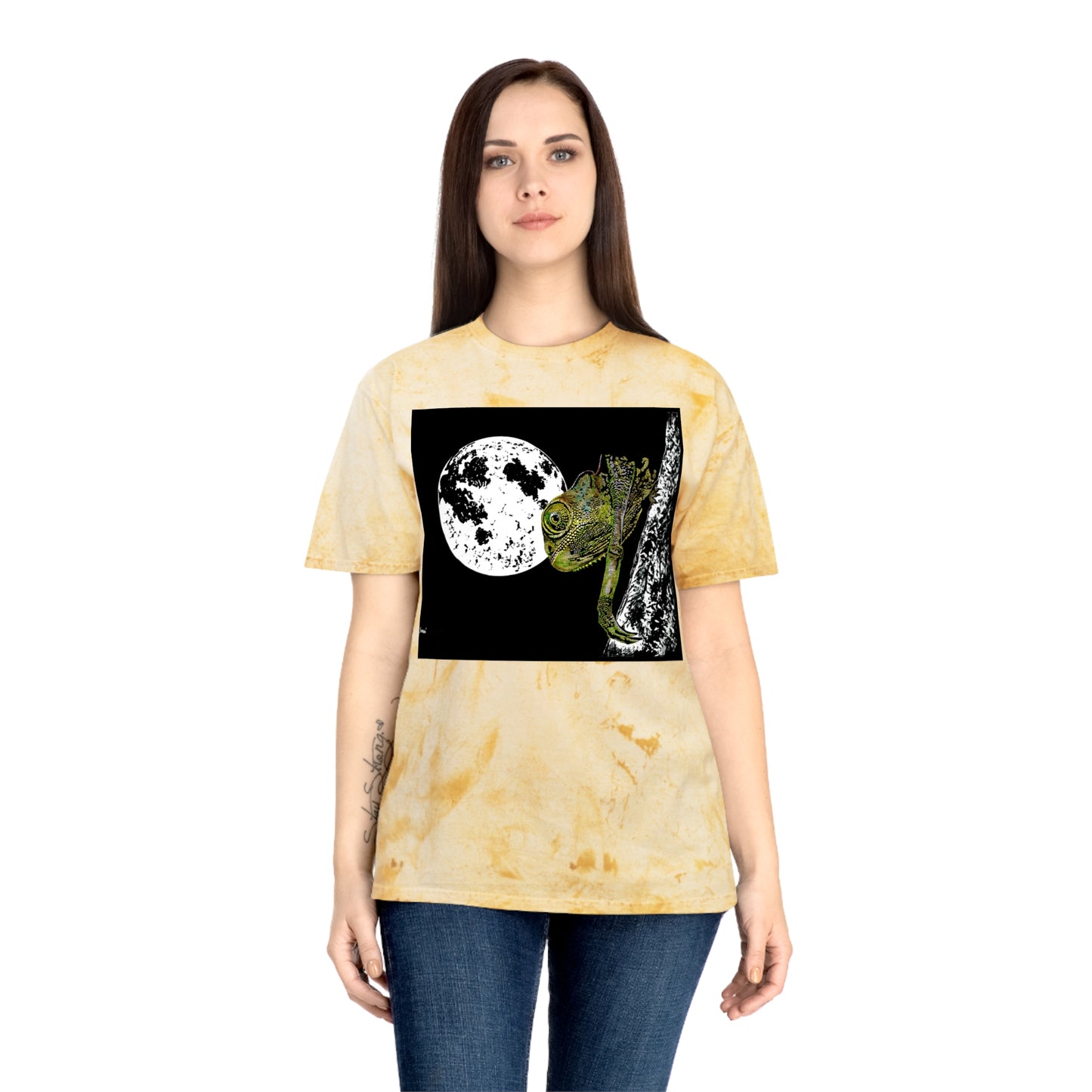 Moonlit Chameleon Unisex Color Blast T-Shirt, Eco-Friendly, Nature-Inspired