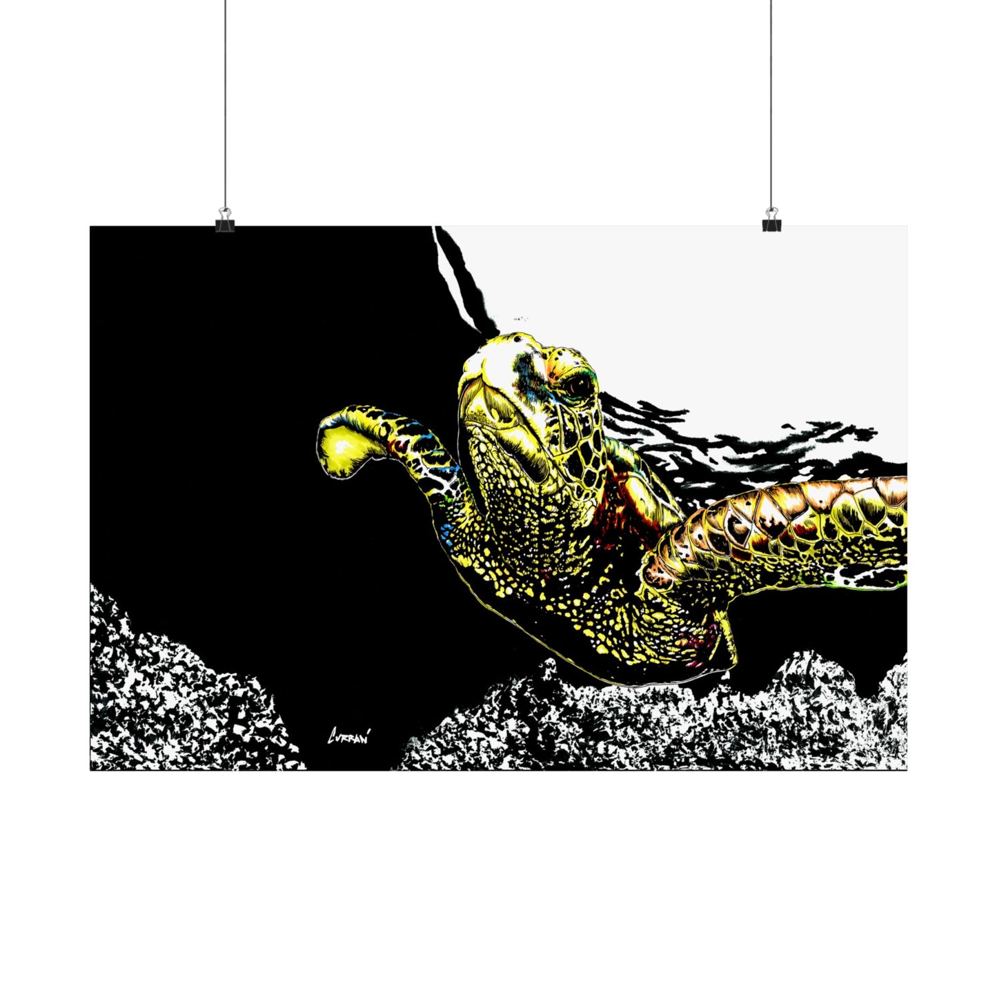 Underwater Turtle Satin Poster - Vibrant Ocean Decor for Marine Life Enthusiasts