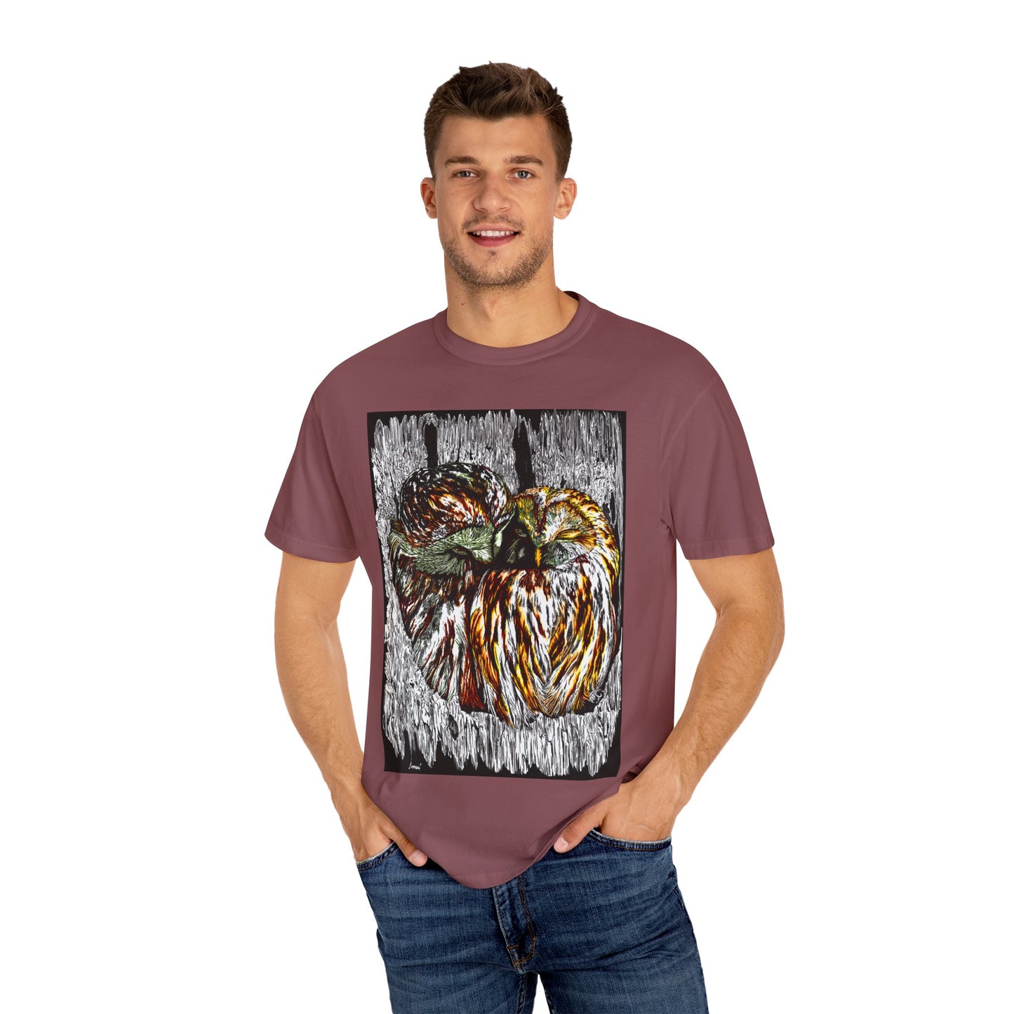 Owls in a Tree Unisex Garment-Dyed T-Shirt