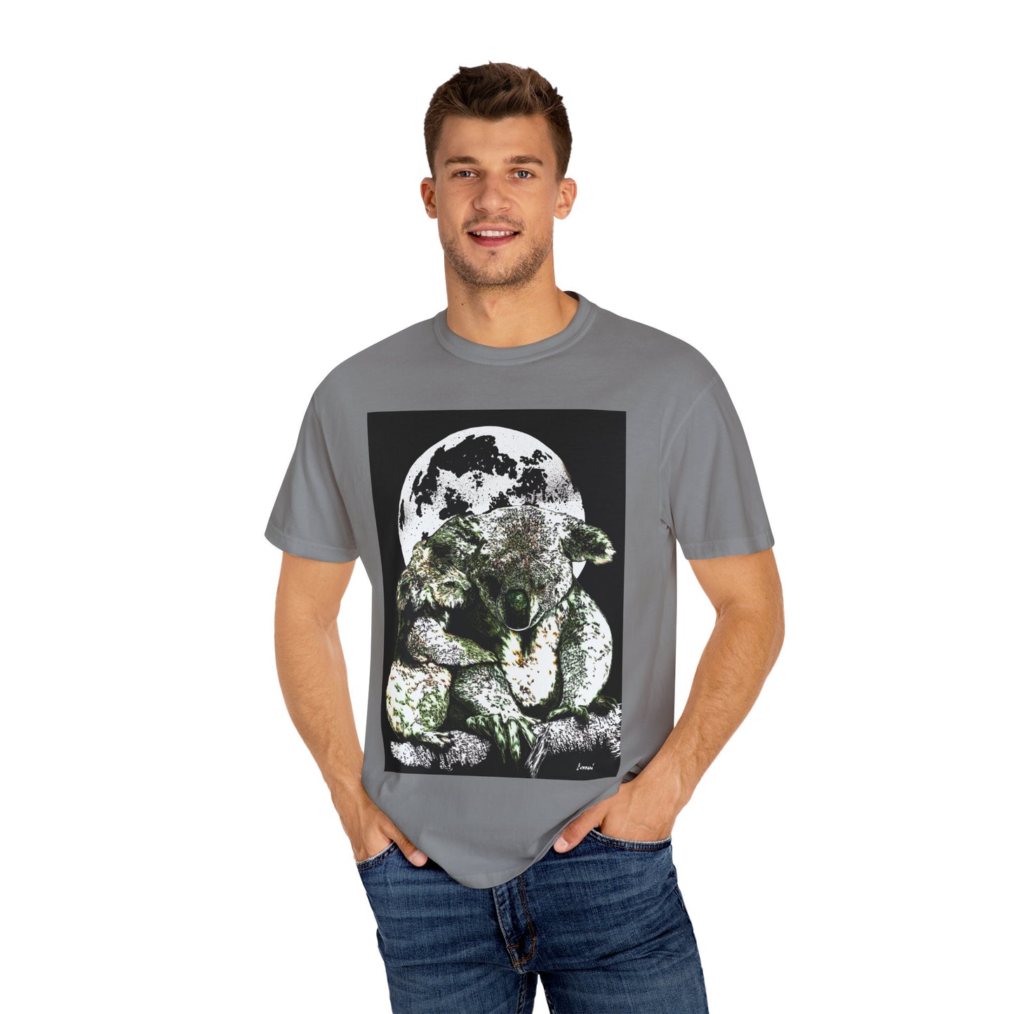 Moonlit Koala T-Shirt for Nature Lovers - Unisex Garment-Dyed Eco-Friendly Tee