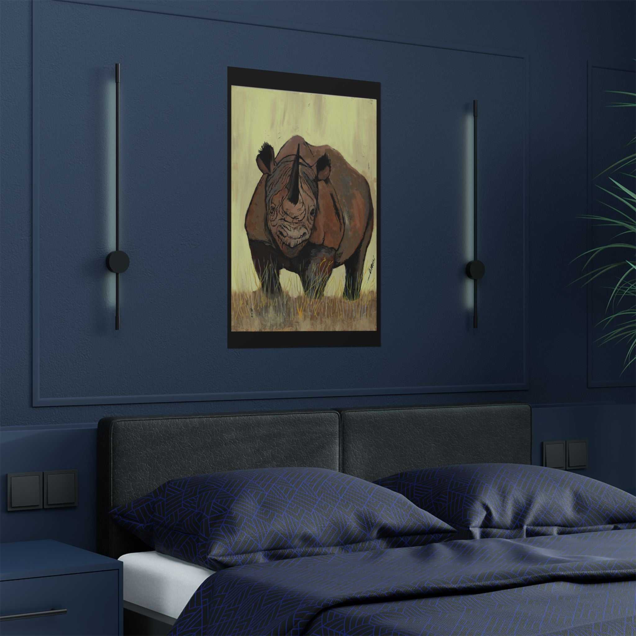 Discover the beauty of Rhino Wildlife Satin Poster - Majestic Rhino Art - Nature Decor - Majestic Rhino Art. Bring the wild into your home today!