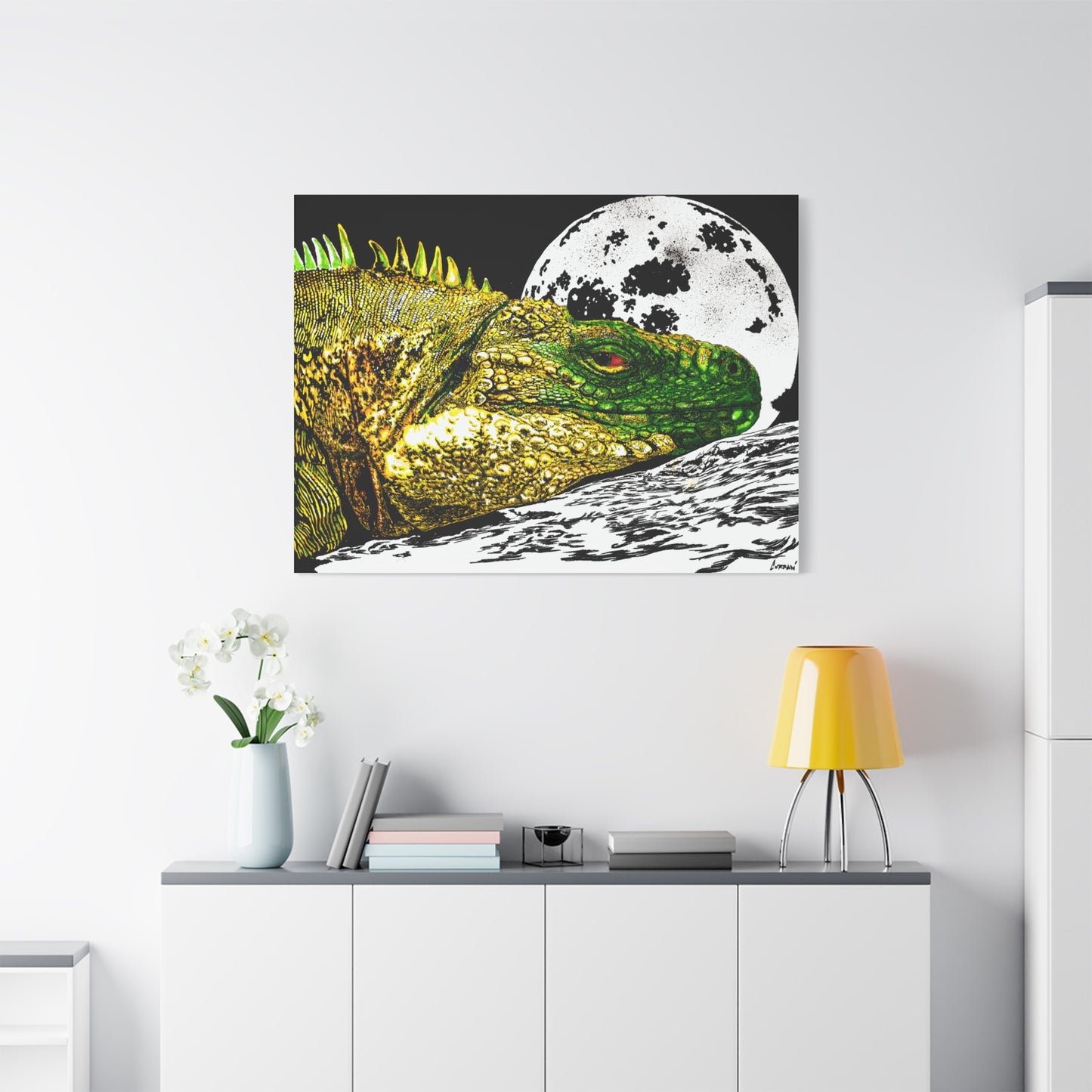 Reptile Art Print, Print of my Original hand drawn art printed on stretched canvas of a Reptile