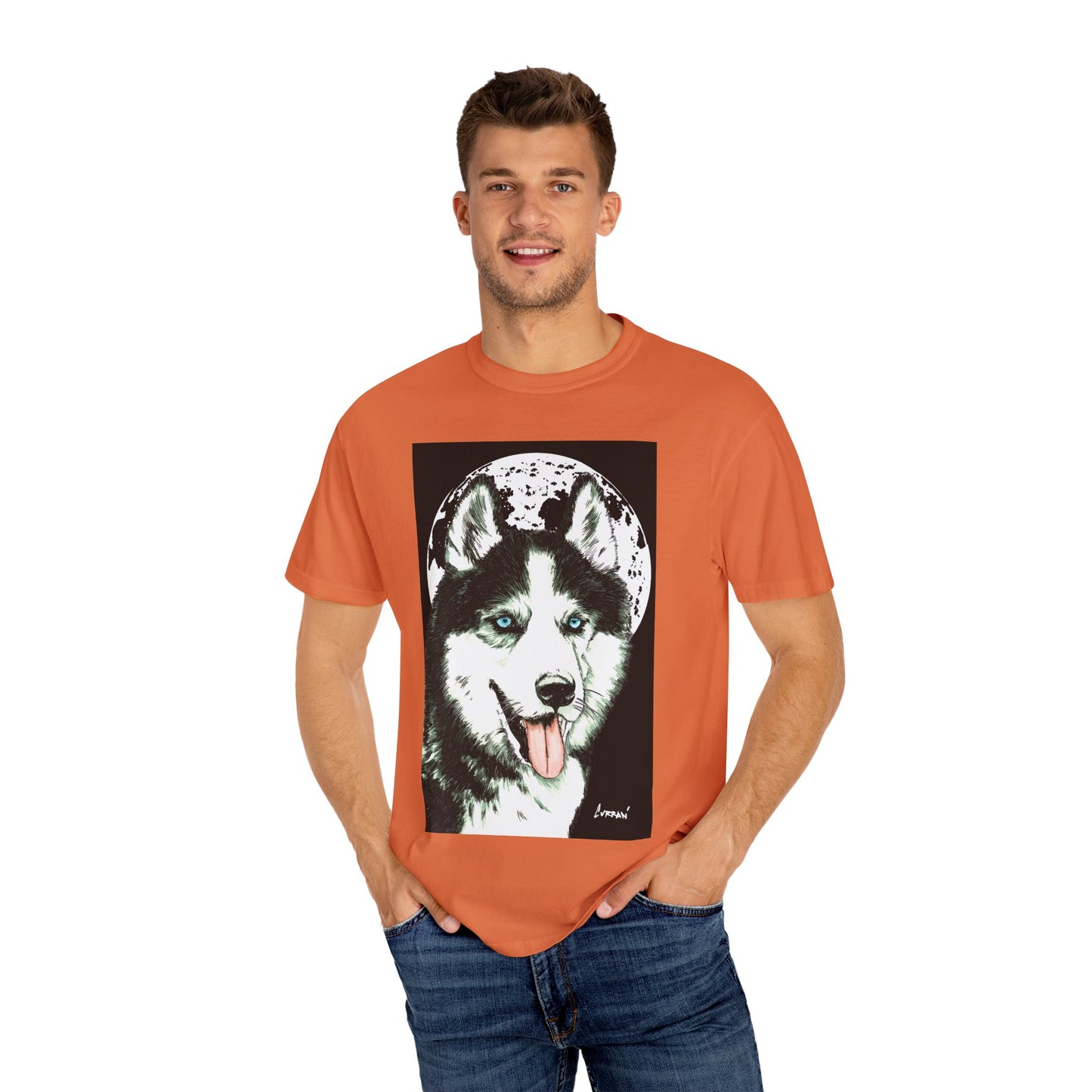 Siberian Husky Unisex Garment-Dyed T-Shirt – Original Hand-Drawn Art