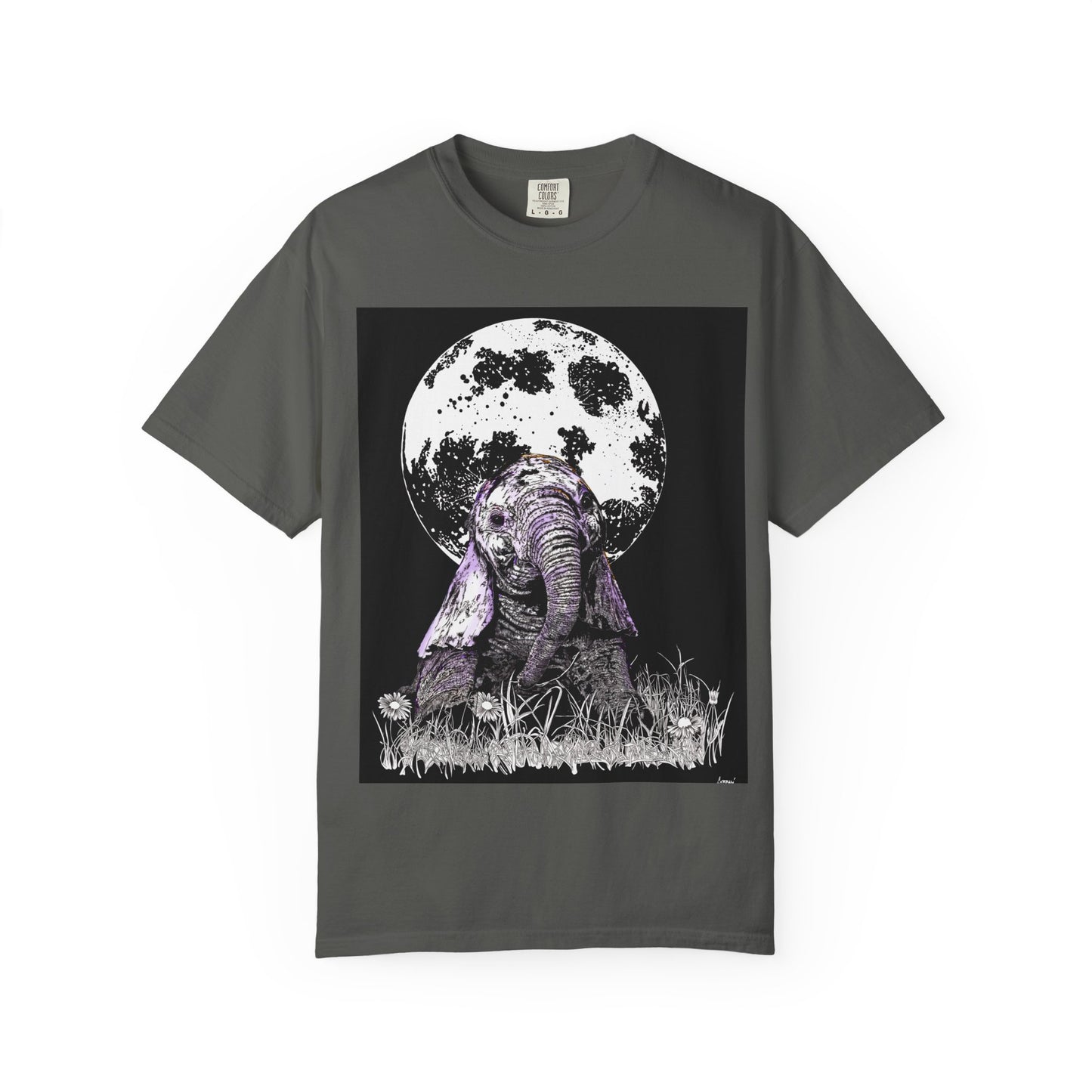 Moonlit Baby Elephant Unisex T-shirt | Eco-Friendly Garment-Dyed Tee