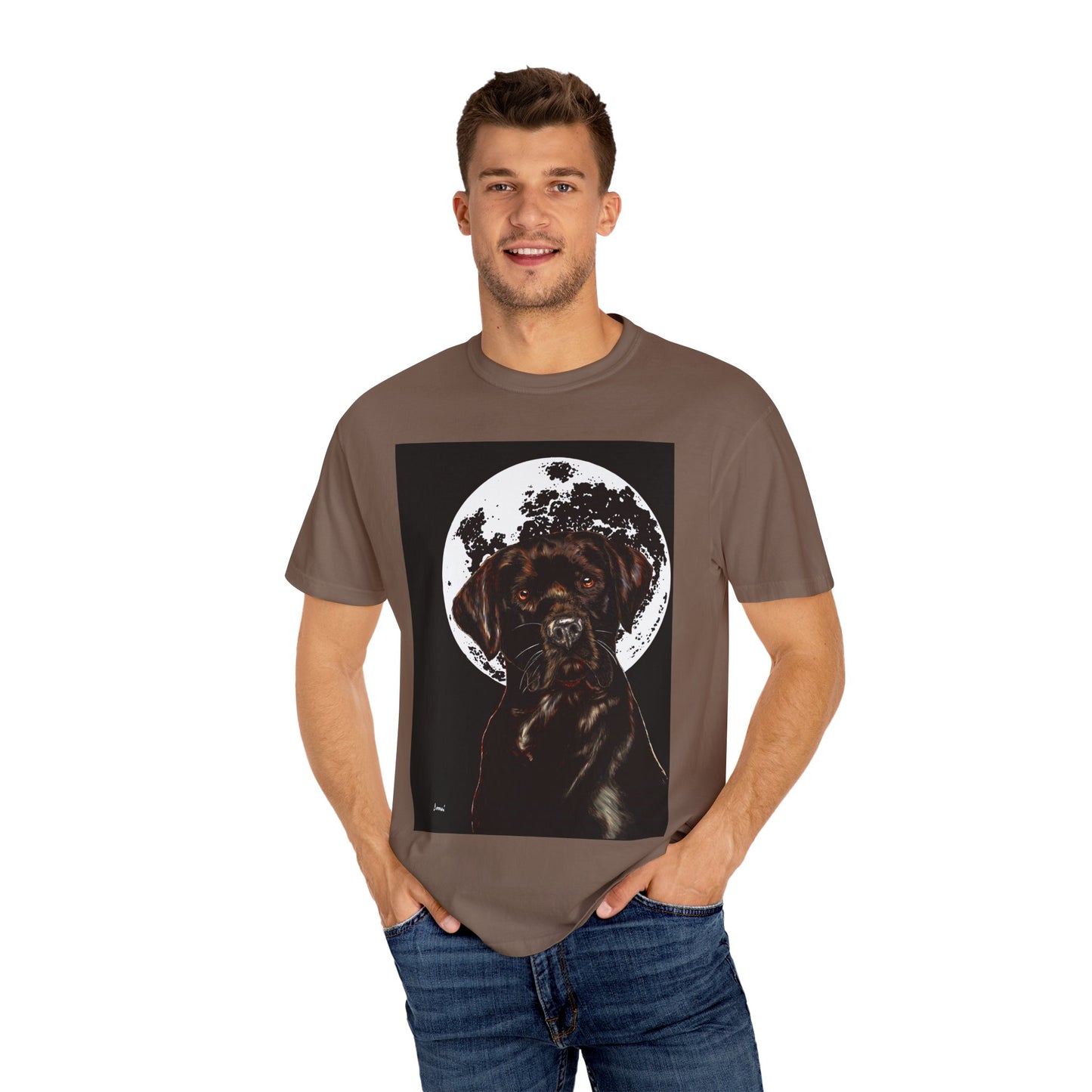 Moonlit Chocolate Lab Unisex Garment-Dyed T-Shirt