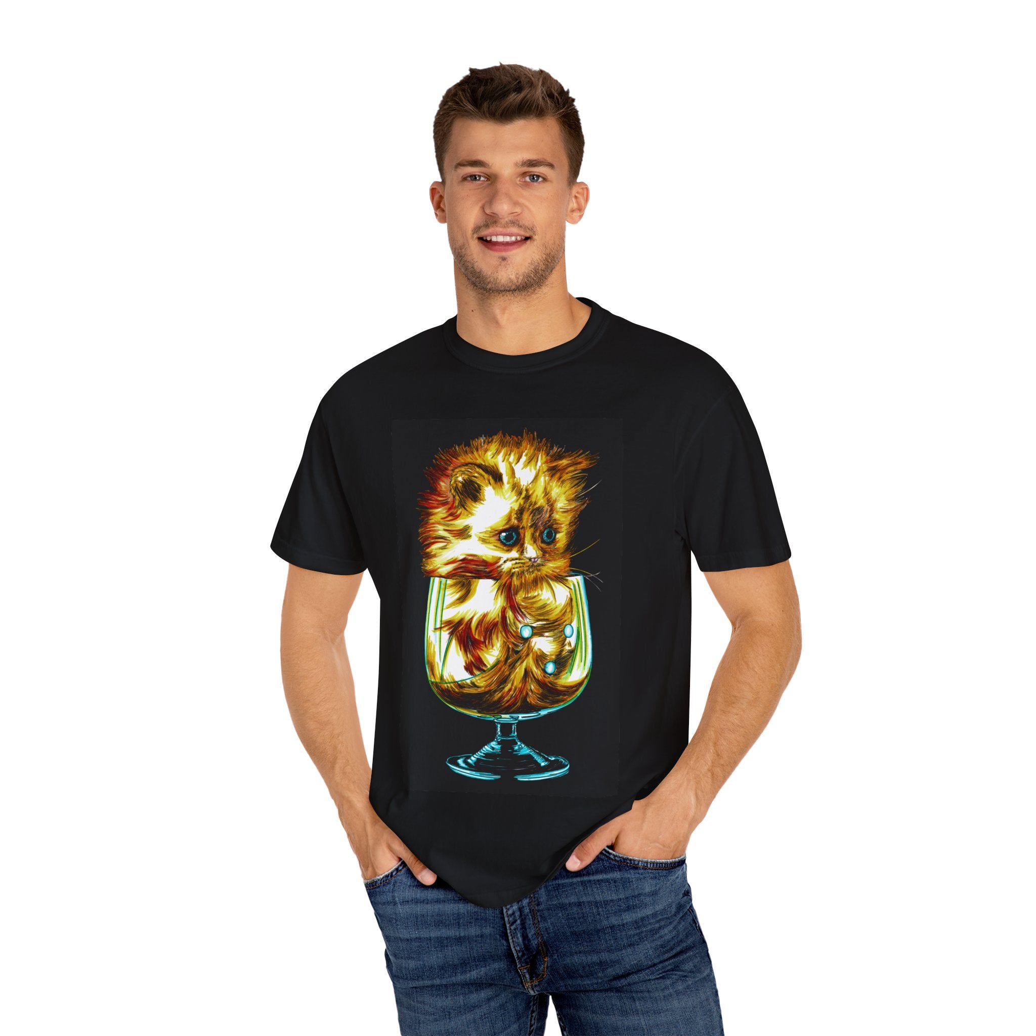 Kitten in a Glass Unisex T-shirt - Hand Drawn Art