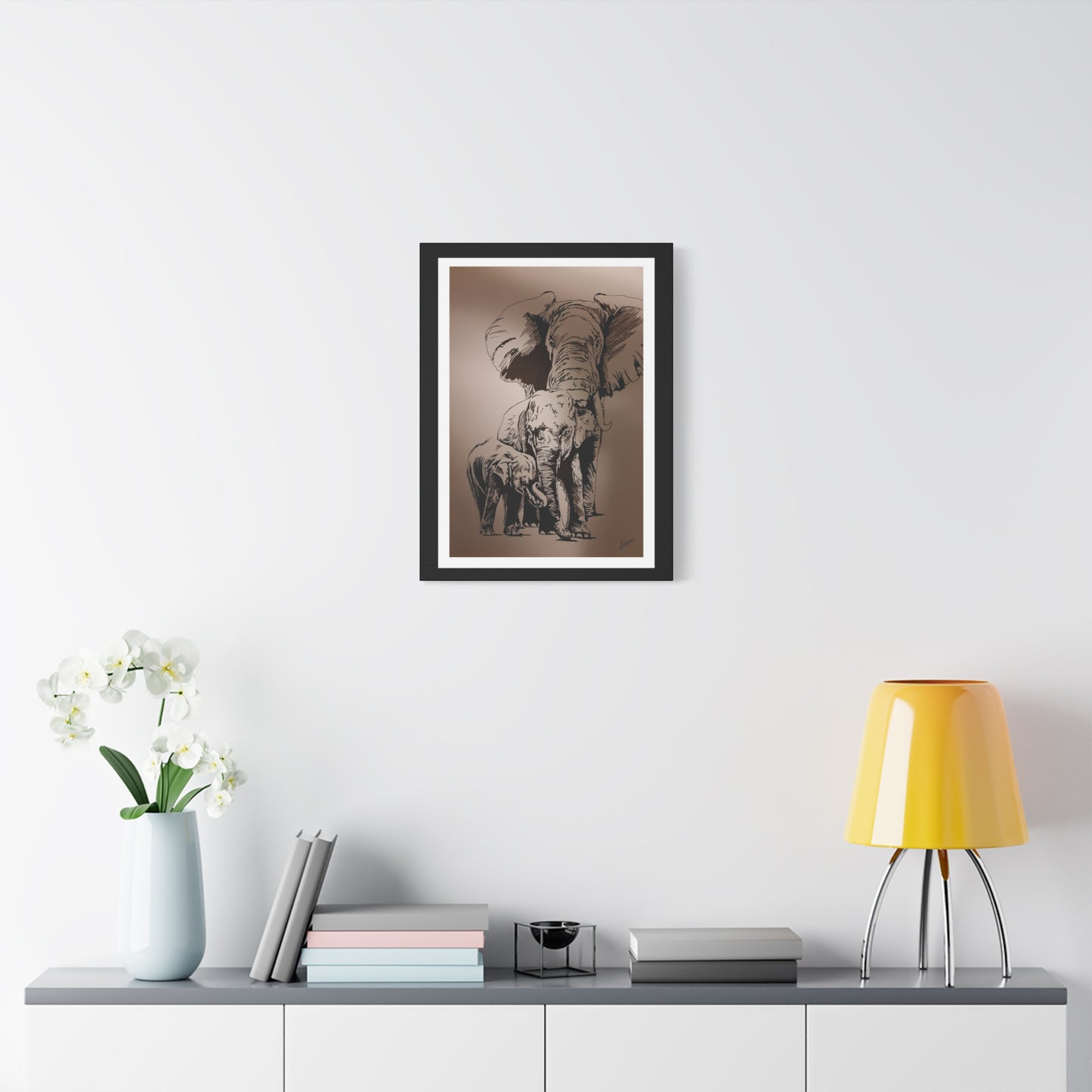 Title: Elephant Family Wall Art, Elephant Print, Wildlife Art, Hand-Drawn Elephant, Safari Wall Decor, Animal Lover Gift, Nature Art. Printed on Matte Canvas, Stretched, 1.25"