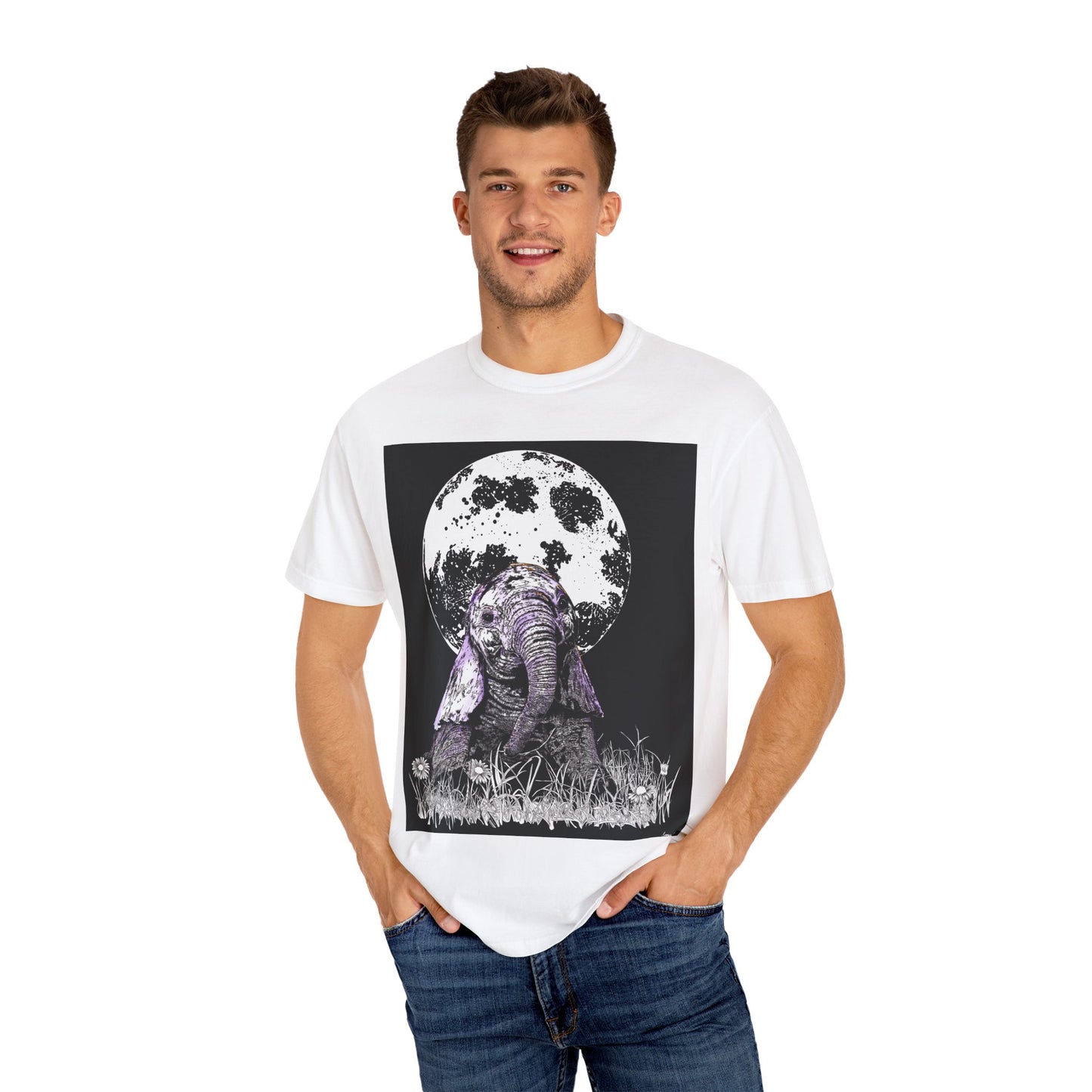 Moonlit Baby Elephant Unisex T-shirt | Eco-Friendly Garment-Dyed Tee