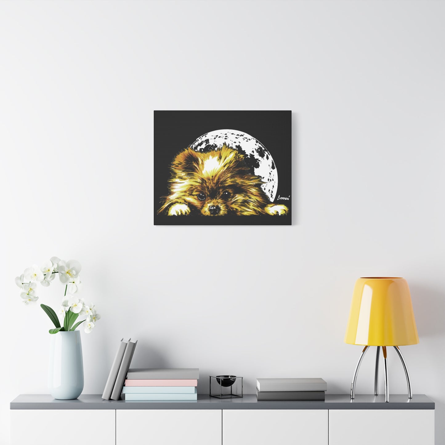 Pomeranian Moon Canvas Art Print- Dog Lover's Decor, 1.25" Stretched Print