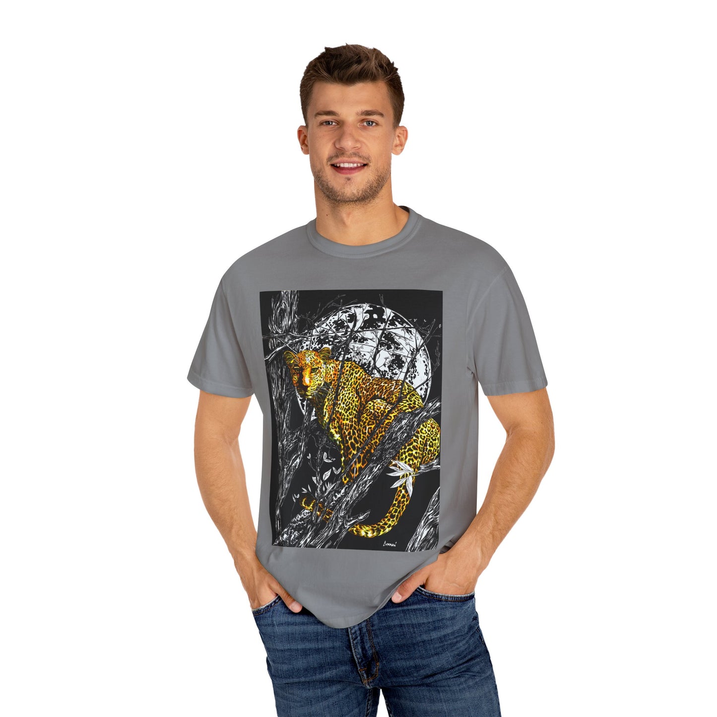 Moonlit Leopard Unisex Garment-Dyed T-Shirt - Wild Animal Art Tee