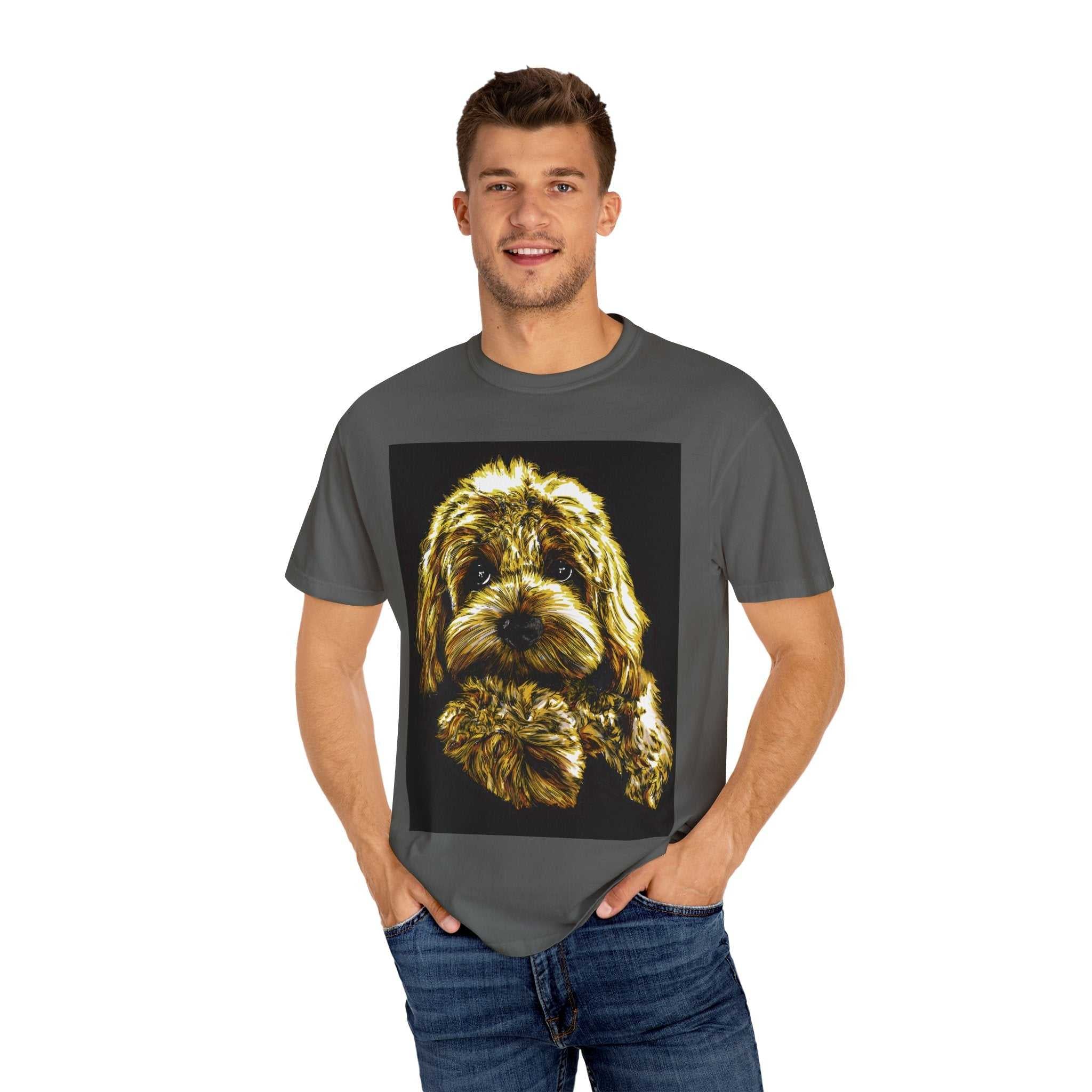 Experience the vibrant colors of our Puppy Color Blast Unisex Garment-Dyed T-shirt and stand out from the crowd. Perfect for all dog lovers!