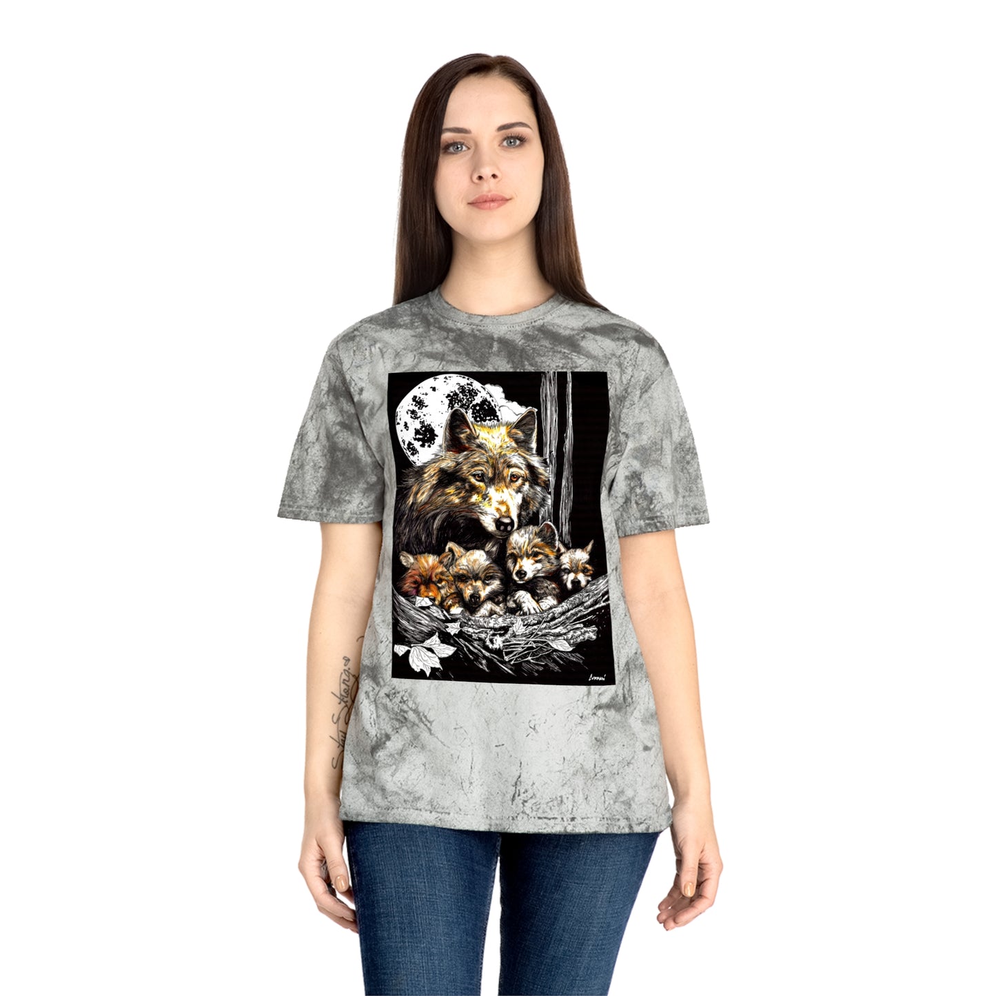 Moonlit Wolf Family Unisex Color Blast Shirt Nature Lover Gift