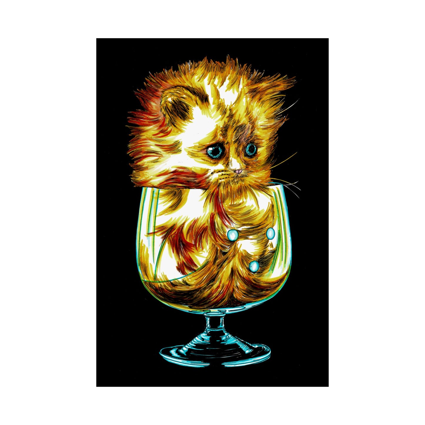 Whimsical Cat in Glass Satin Poster - 300gsm Art Print for Cat Lovers