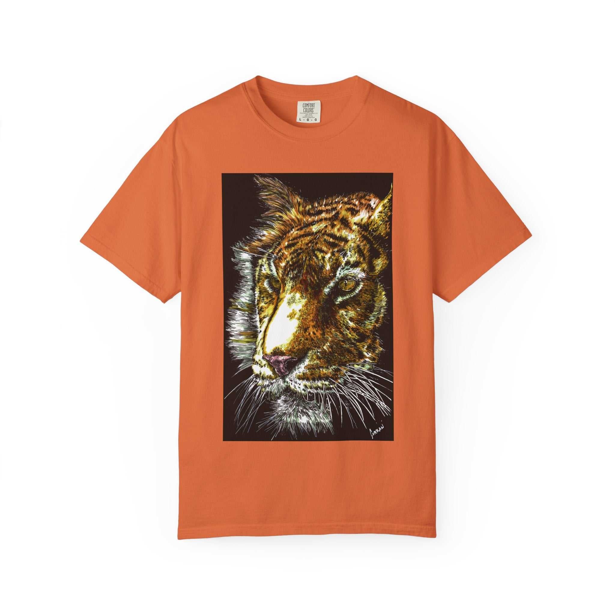 Discover your wild side with our Tiger Art T-Shirt - Vibrant Animal Print - Nature Lover's Apparel featuring the original hand drawn art. Stand out in style!