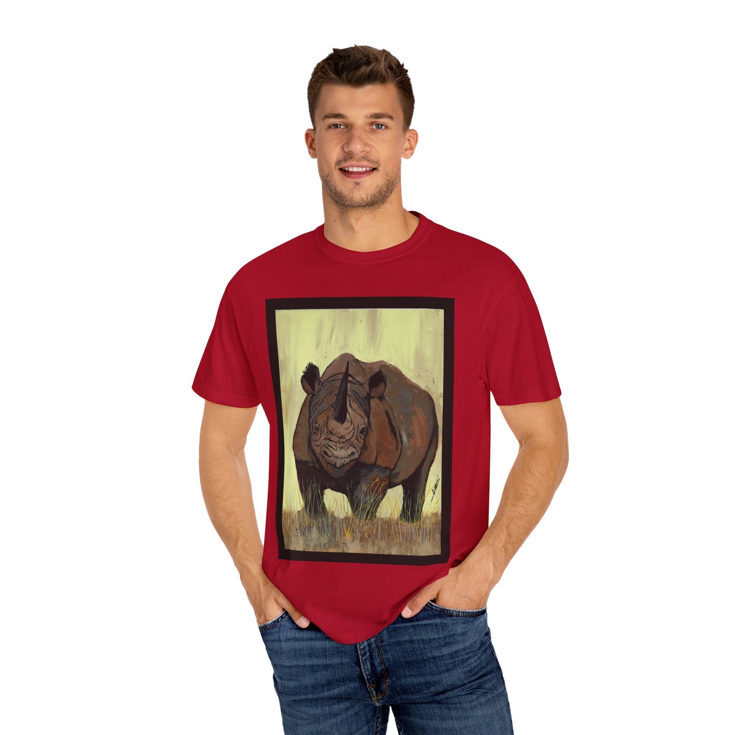 Wildlife Rhinos Unisex Garment-Dyed T-Shirt - Eco-Friendly Nature Art