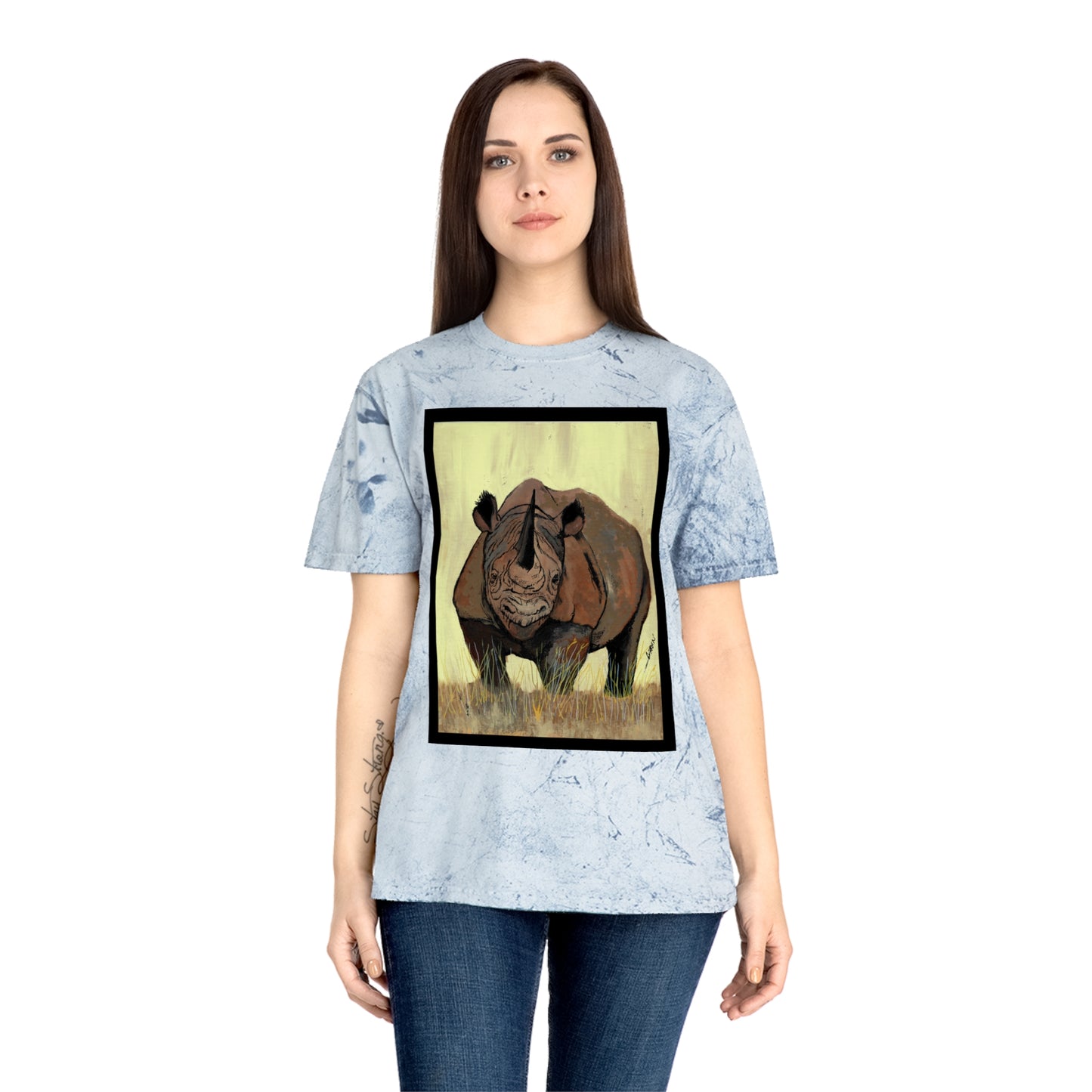 Color Blast Rhino Unisex T Shirt Hand Painted Art