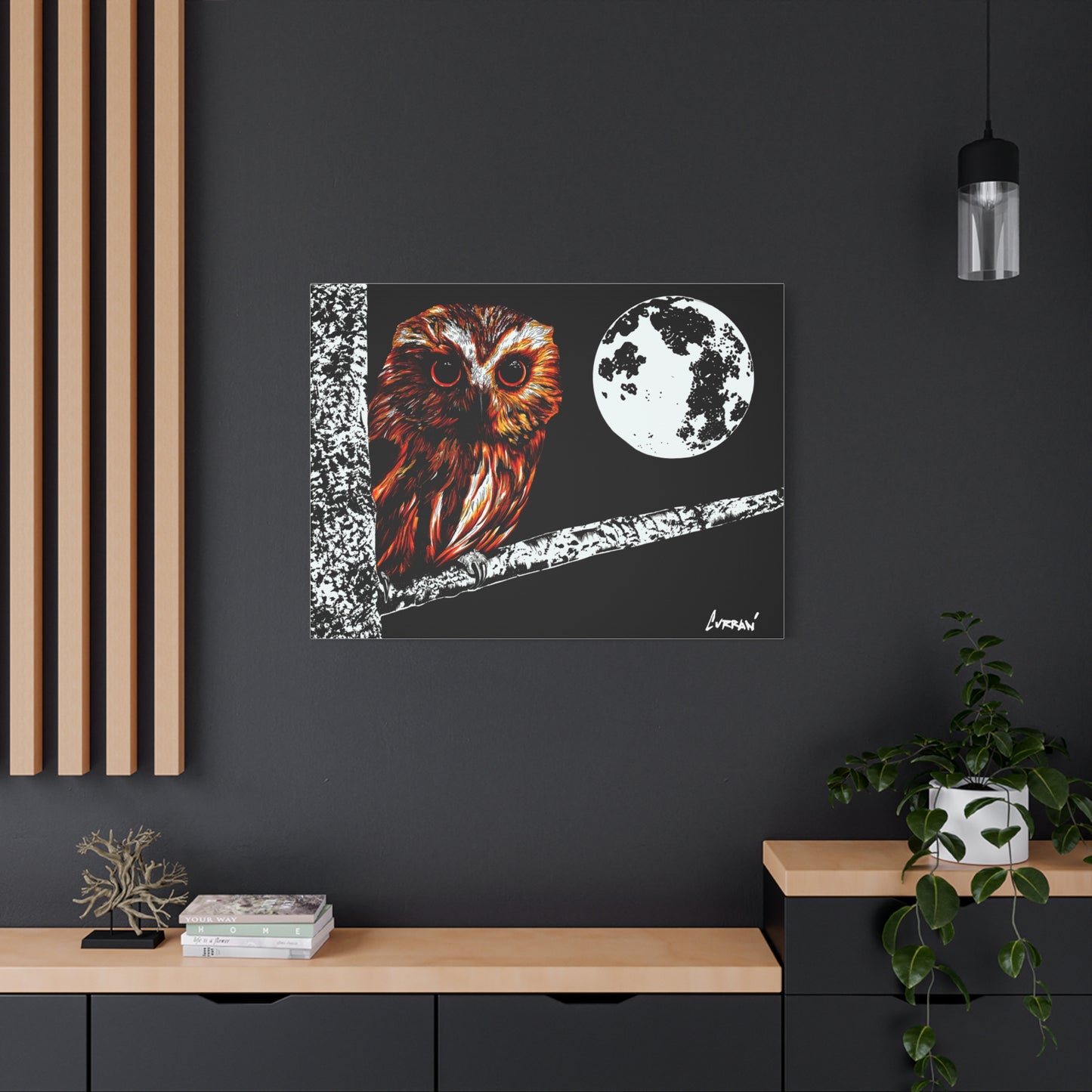 Owl in a Tree, Print of my Original hand drawn art printed on stretched canvas of an Owl in a Tree