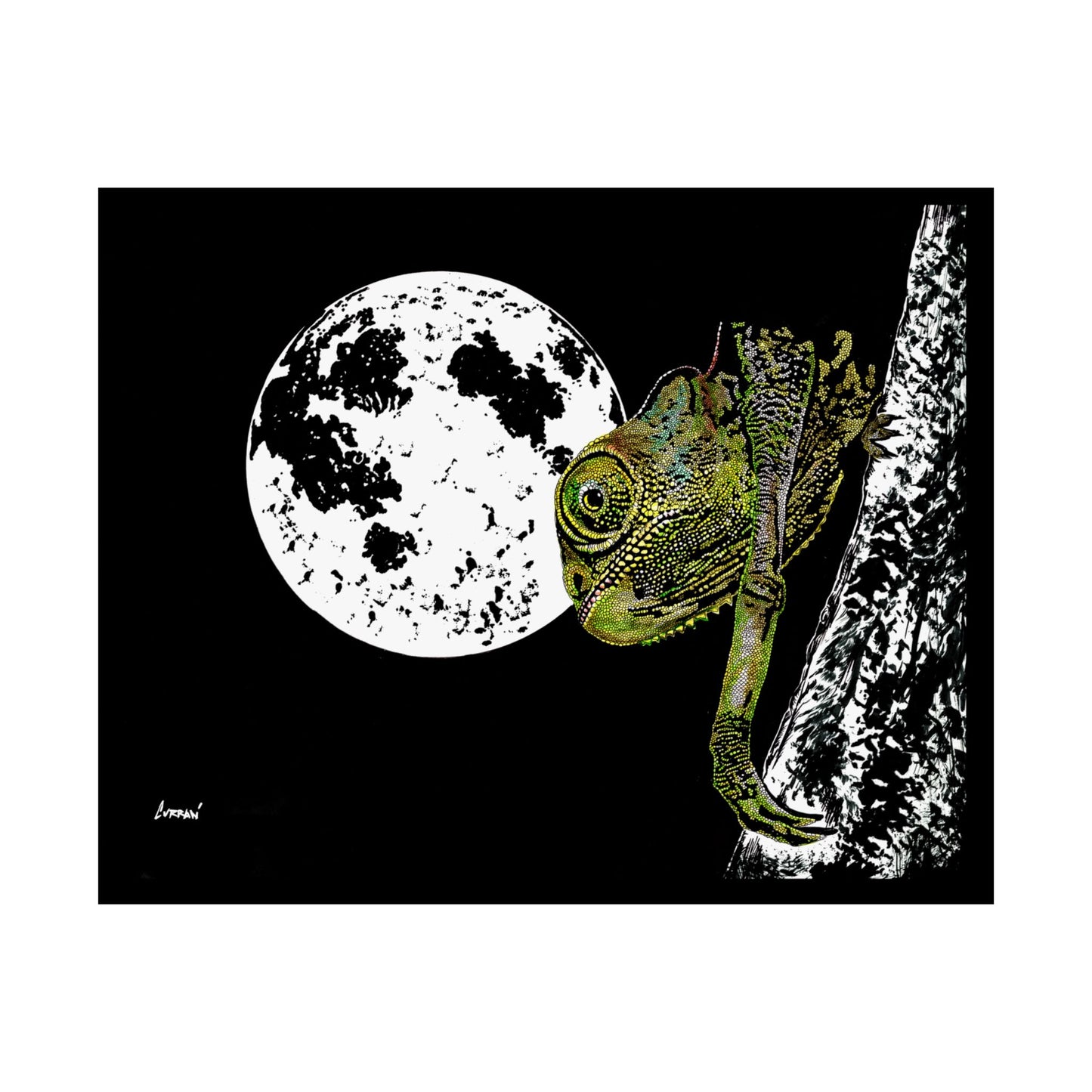 Moonlit Chameleon Satin Poster - 300gsm Art Print for Unique Home Decor