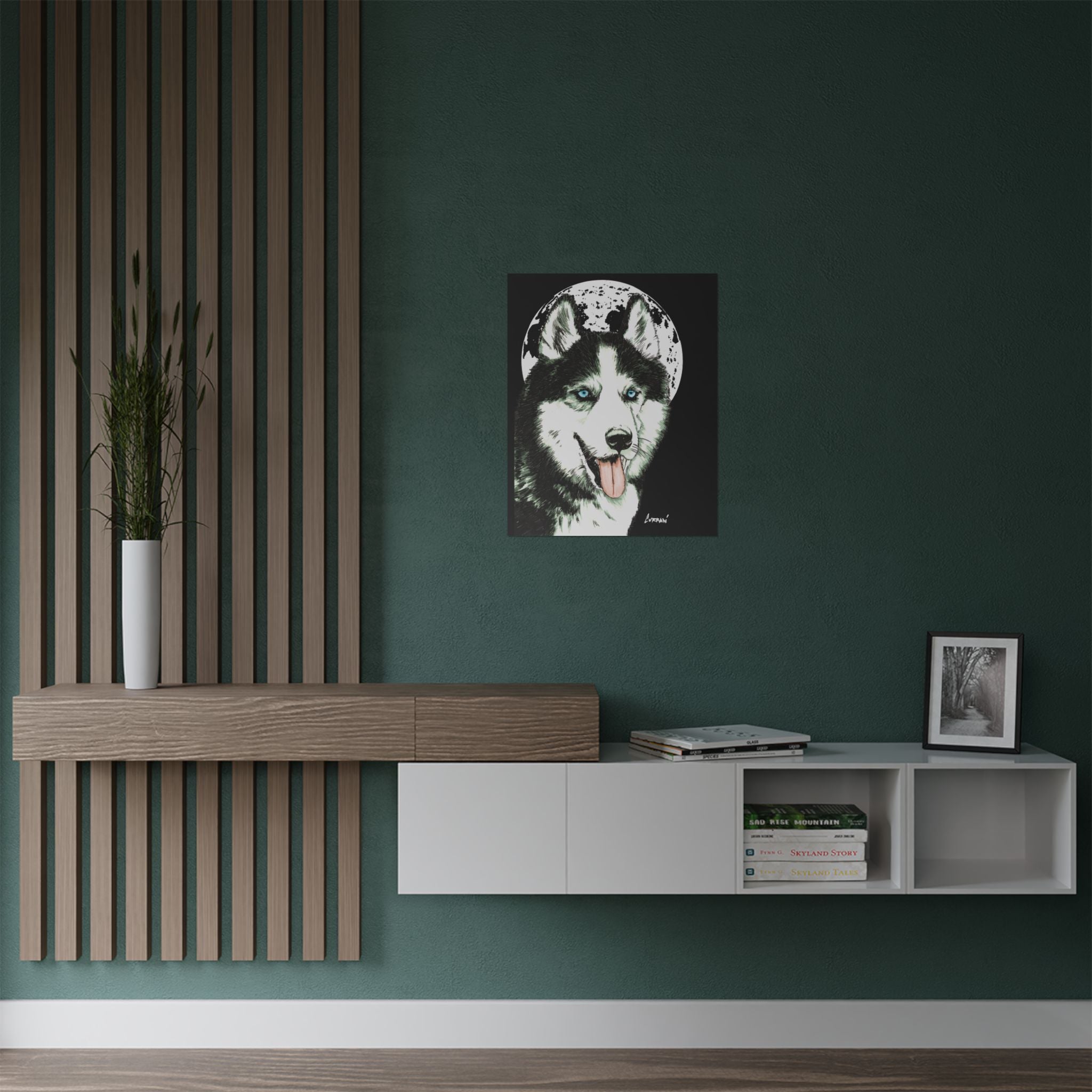 Husky Moon Satin Poster - 300gsm Art Print for Dog Lovers