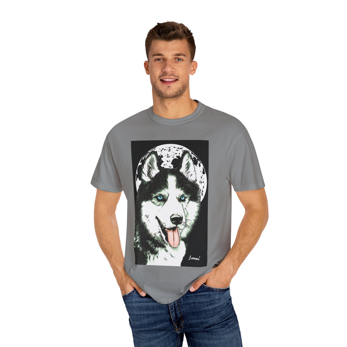 Siberian Husky Unisex Garment-Dyed T-Shirt – Original Hand-Drawn Art