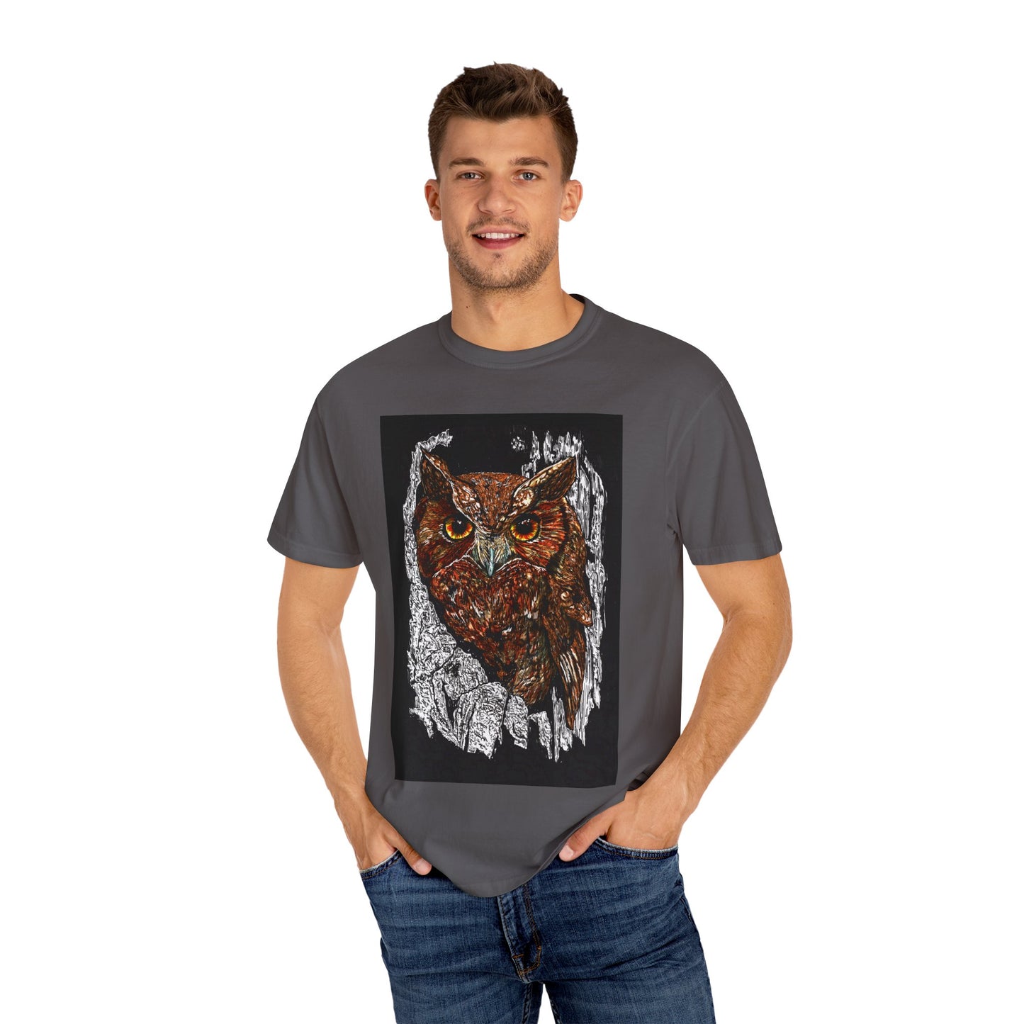 Artistic Owl Unisex Garment-Dyed T-Shirt