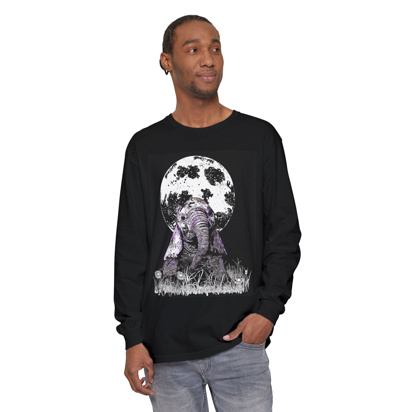 Moonlit Baby Elephant Long Sleeve T-Shirt