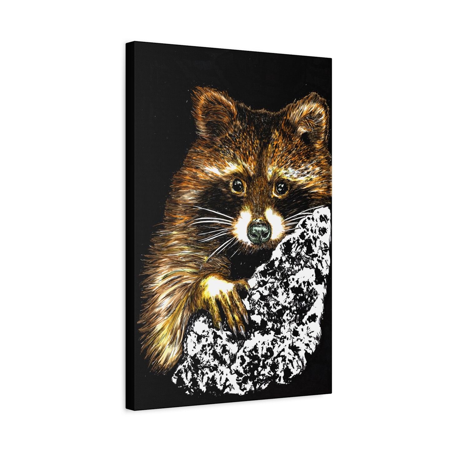Raccoon in Tree Wall Art Canvas Print of the Original, hand drawn wall art of a Raccoon in a Tree