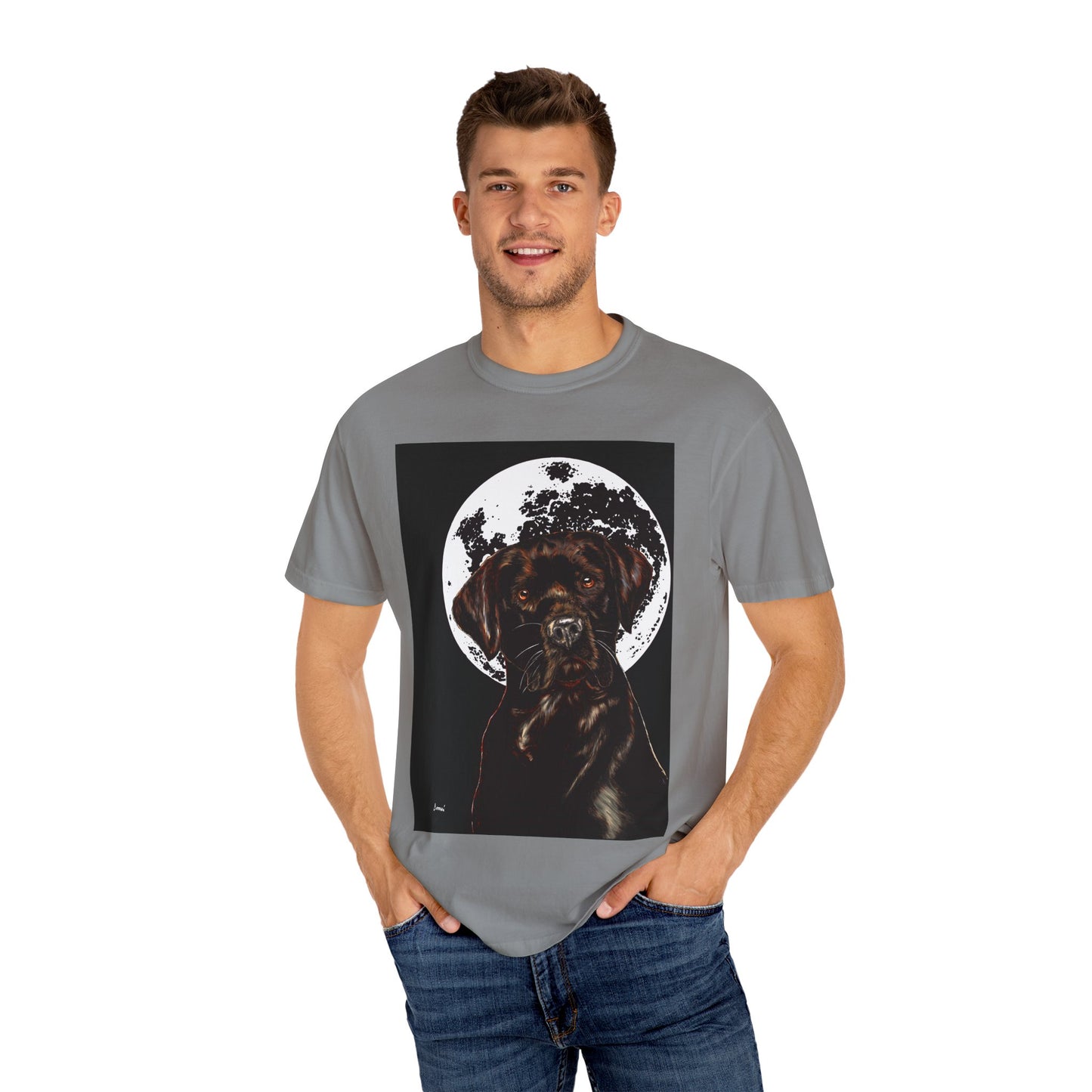 Moonlit Chocolate Lab Unisex Garment-Dyed T-Shirt