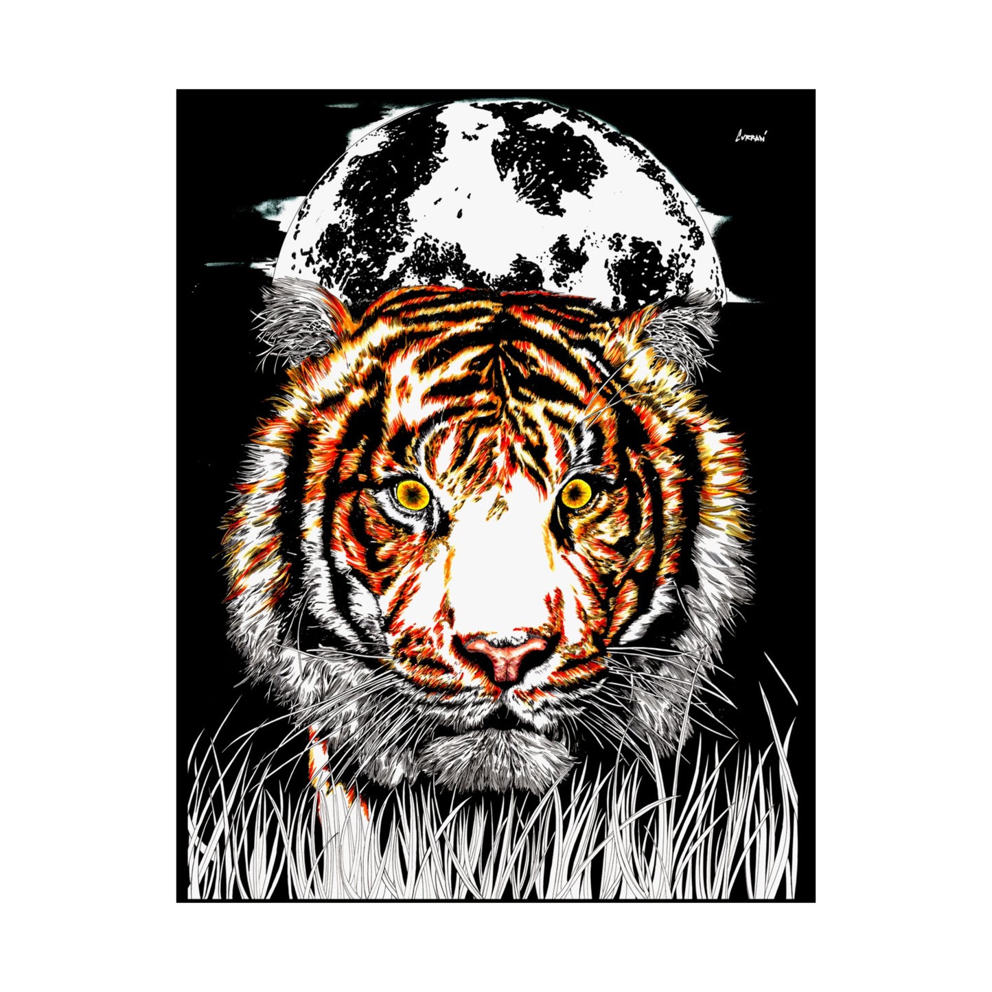 Majestic Tiger Satin Poster - 300gsm Art Print with Moon Design