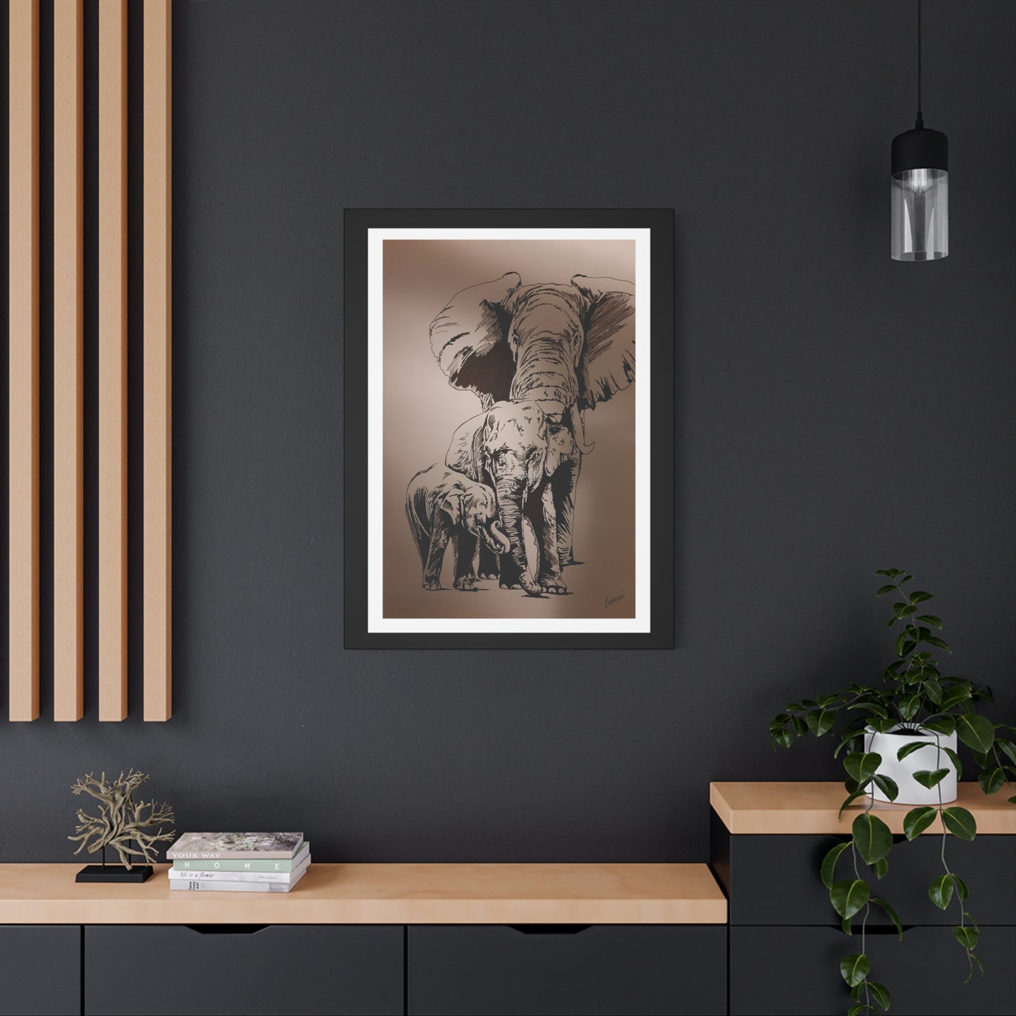 Title: Elephant Family Wall Art, Elephant Print, Wildlife Art, Hand-Drawn Elephant, Safari Wall Decor, Animal Lover Gift, Nature Art. Printed on Matte Canvas, Stretched, 1.25"