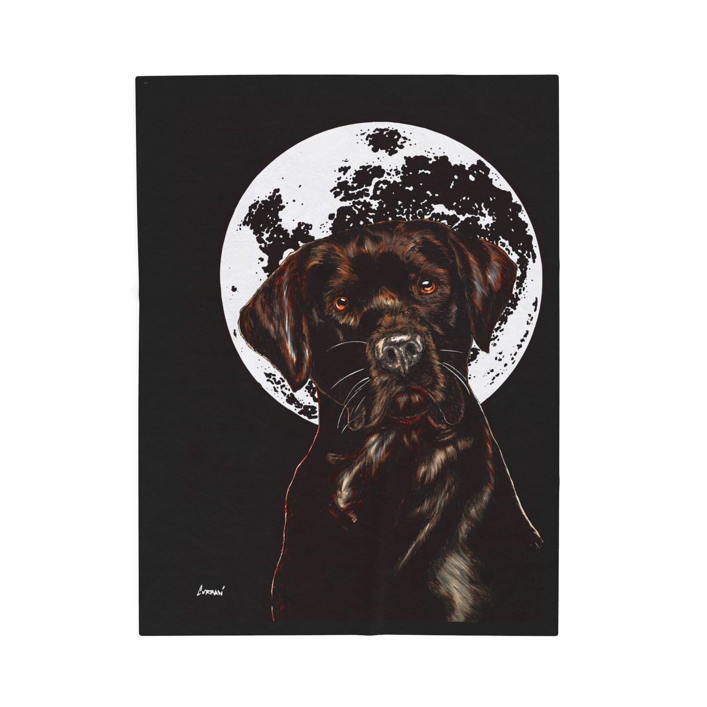 Chocolate Lab Dog Moon Velveteen Plush Blanket