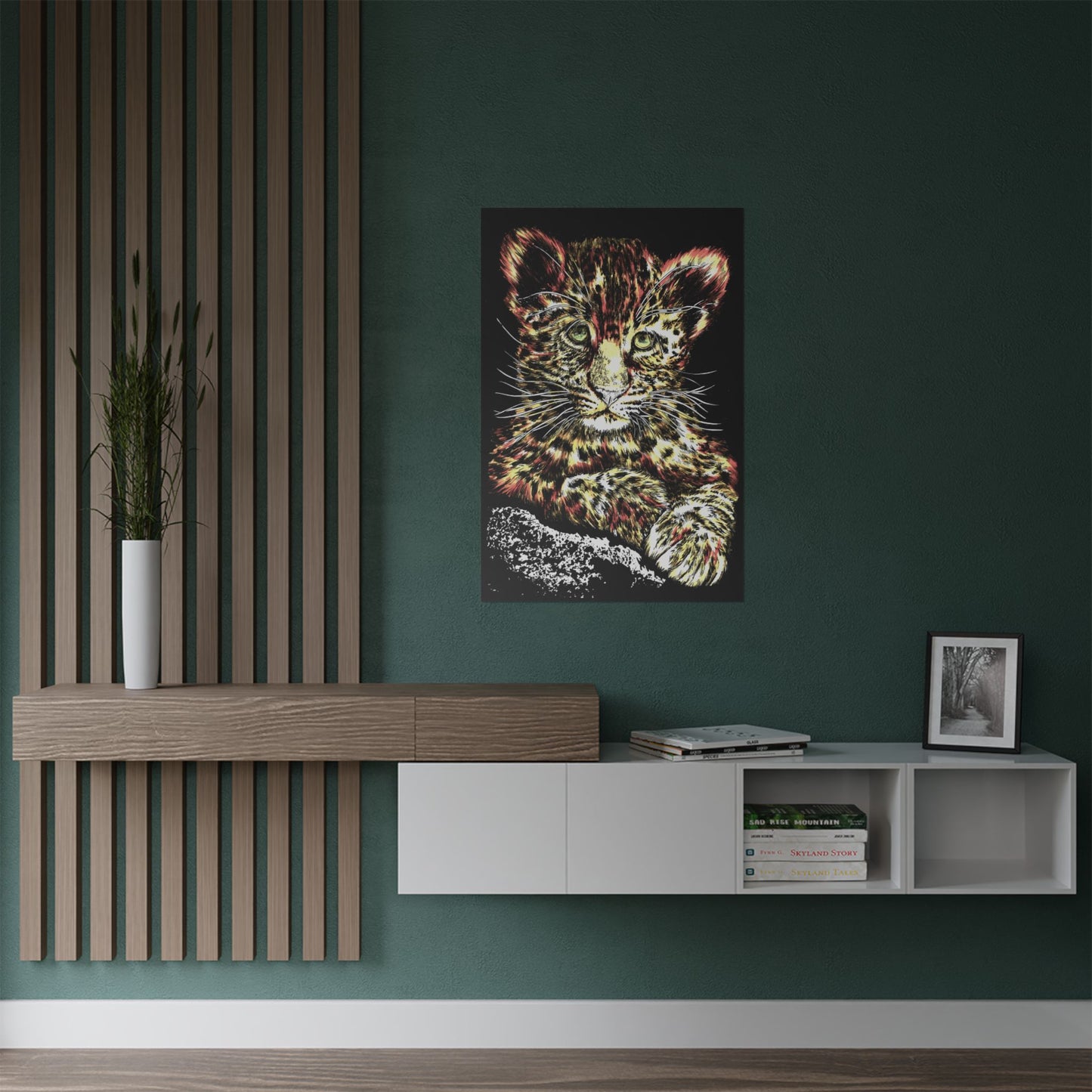 Leopard Cub Satin Poster - Vibrant Art Print for Animal Lovers