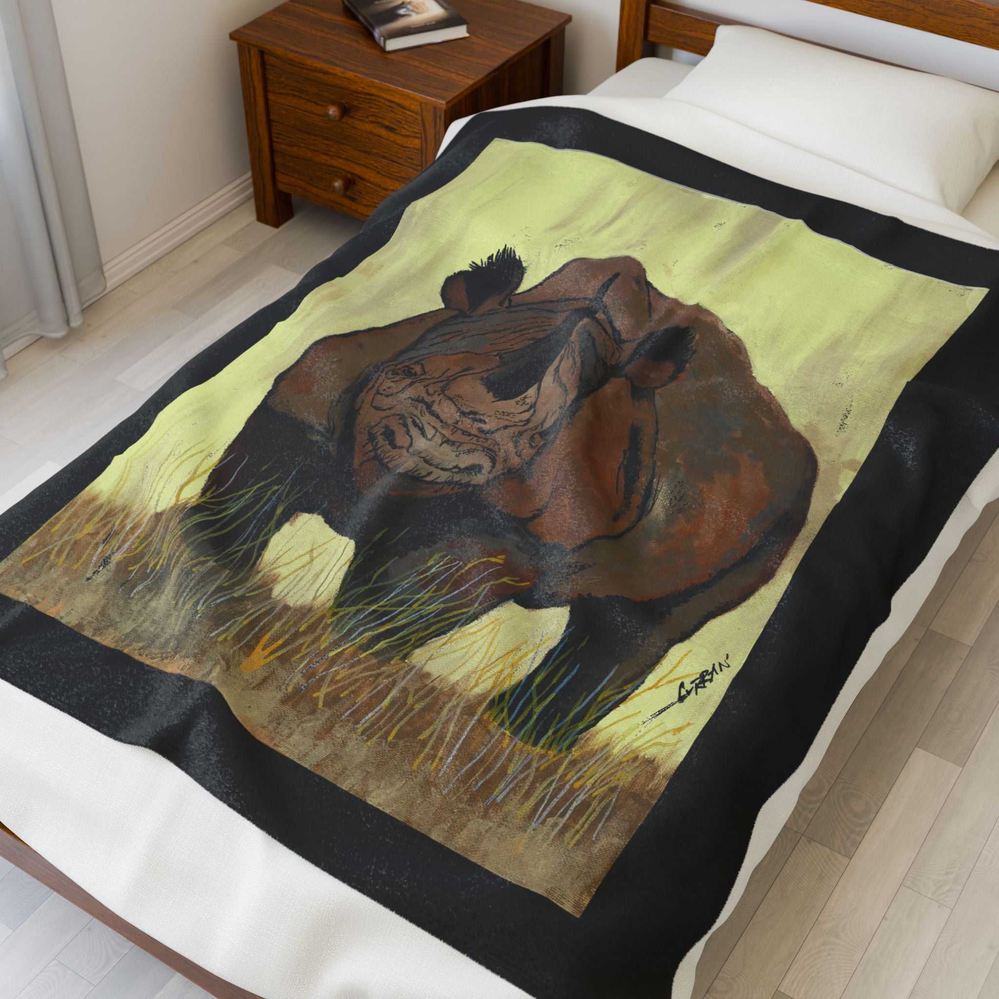 Wildlife Inspired Velveteen Plush Blanket featuring Rhino