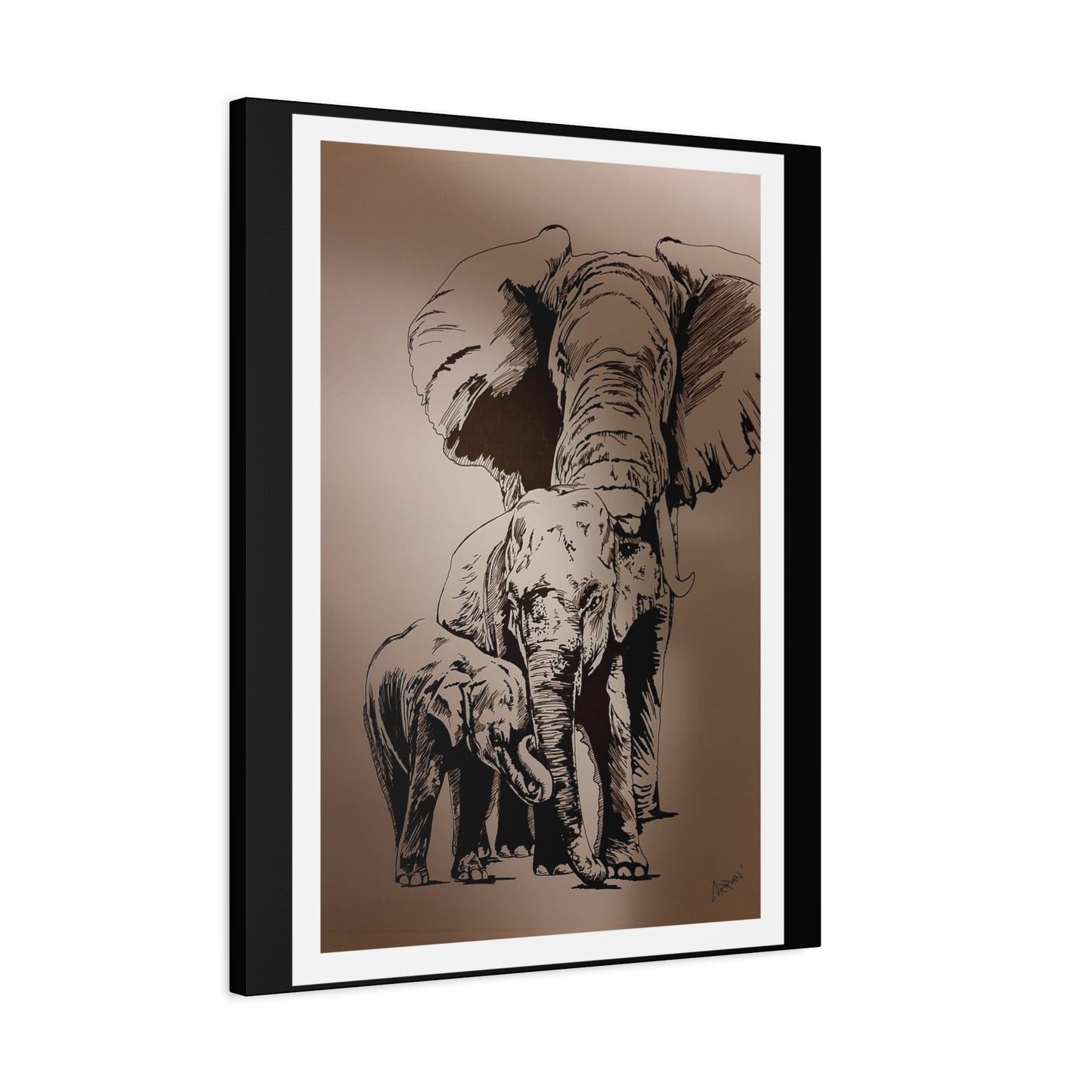 Title: Elephant Family Wall Art, Elephant Print, Wildlife Art, Hand-Drawn Elephant, Safari Wall Decor, Animal Lover Gift, Nature Art. Printed on Matte Canvas, Stretched, 1.25"