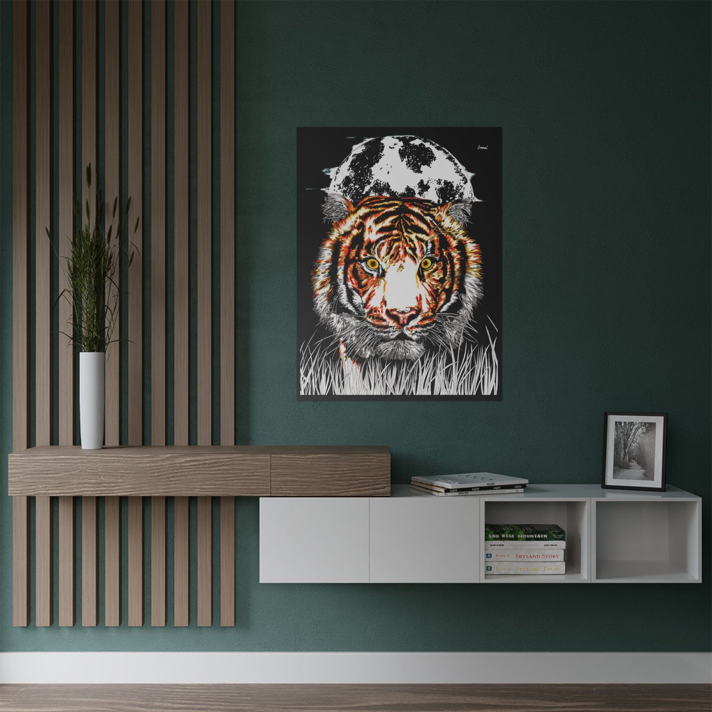 Majestic Tiger Satin Poster - 300gsm Art Print with Moon Design