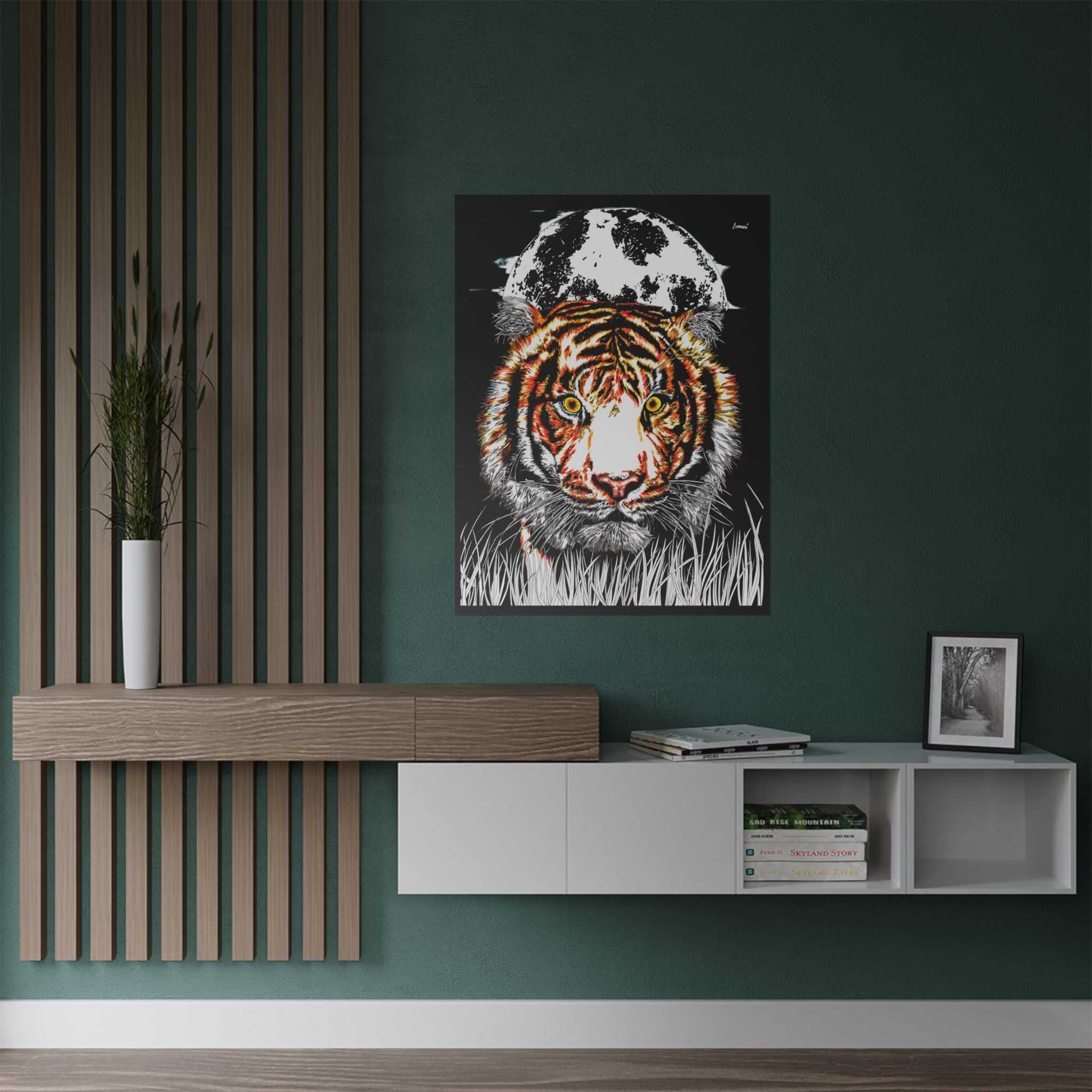 Tiger Satin Poster - 300gsm Art Print with Moon Design