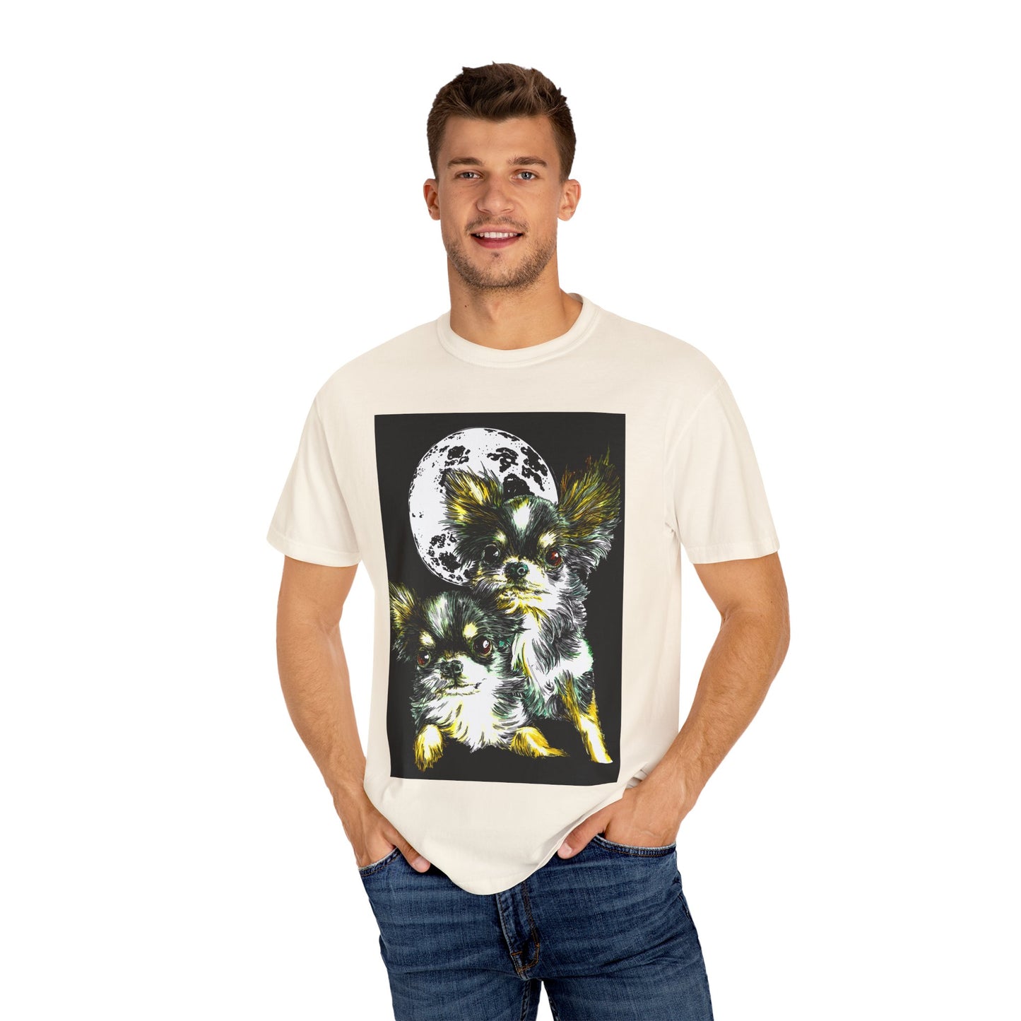Cute Chihuahua Moon Night Unisex Garment-Dyed T-Shirt