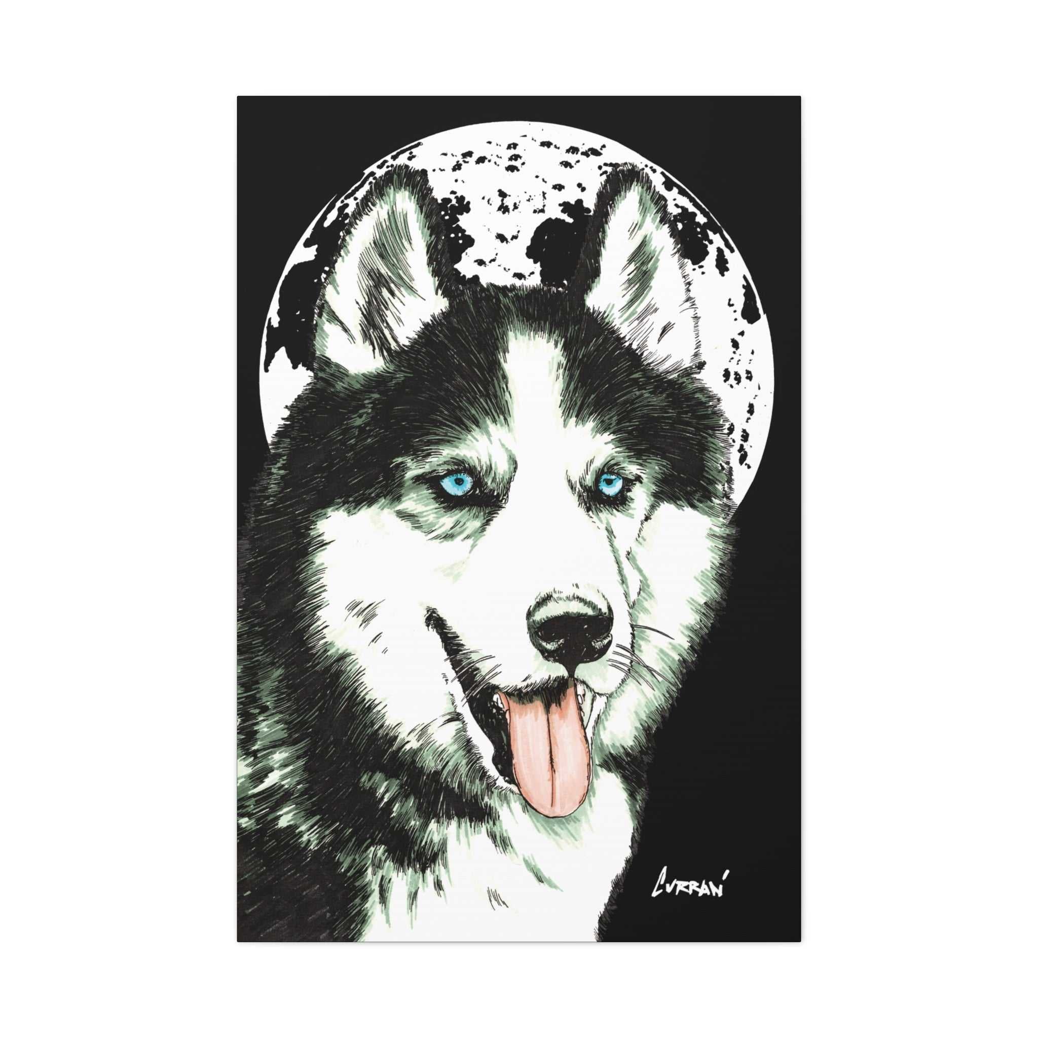 Transform your space with Siberian Husky Canvas Wall Art - Moonlit Dog Decor. Add a touch of mystery and beauty to your walls today!
