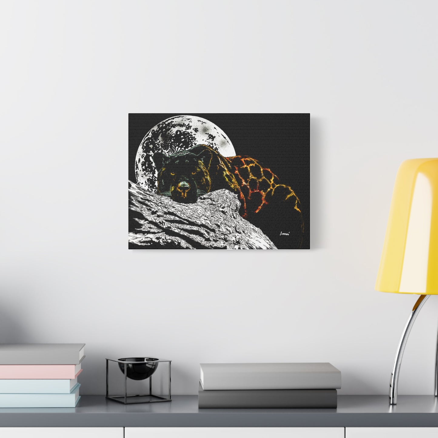 Panther in the Moonlight Print of my Original hand drawn art printed on stretched canvas of a Panther in the Moonlight