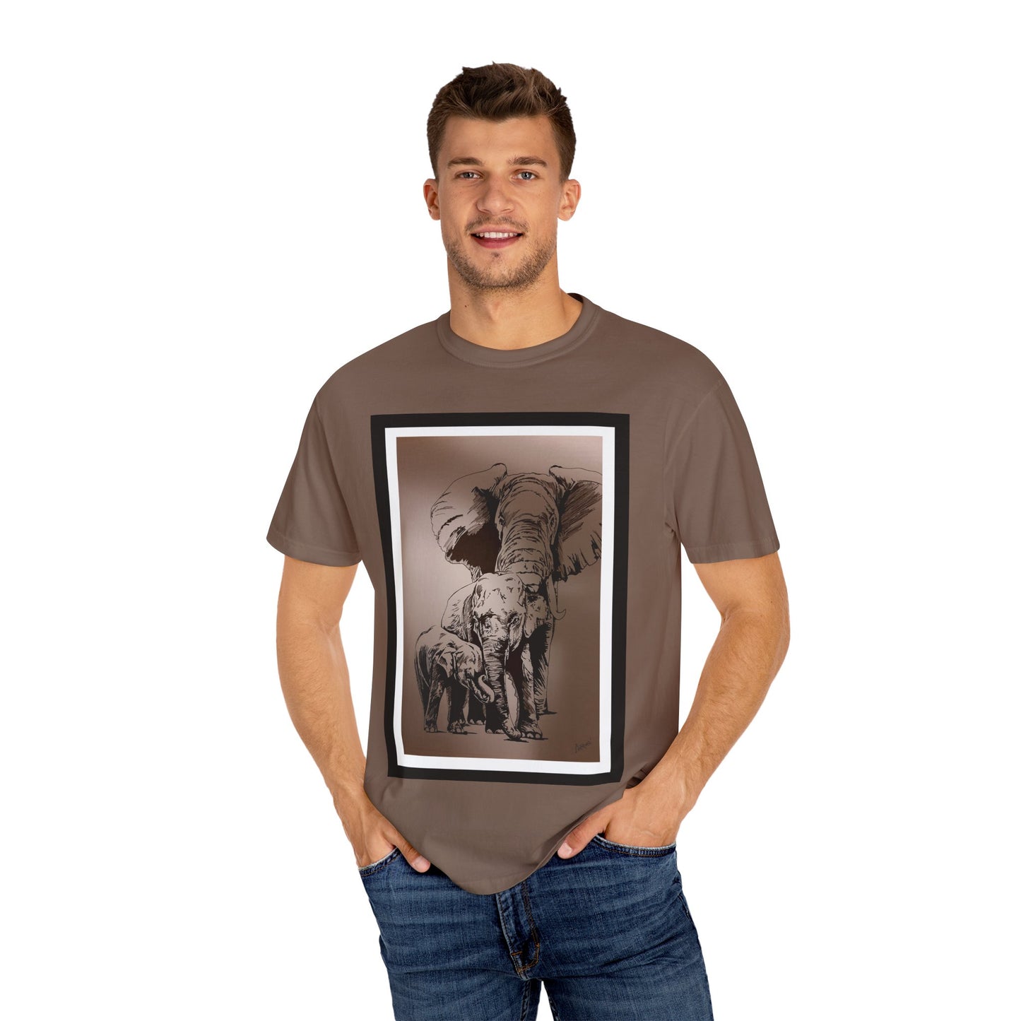 Elephant Family Garment-Dyed T-Shirt | Nature Lover's Tee