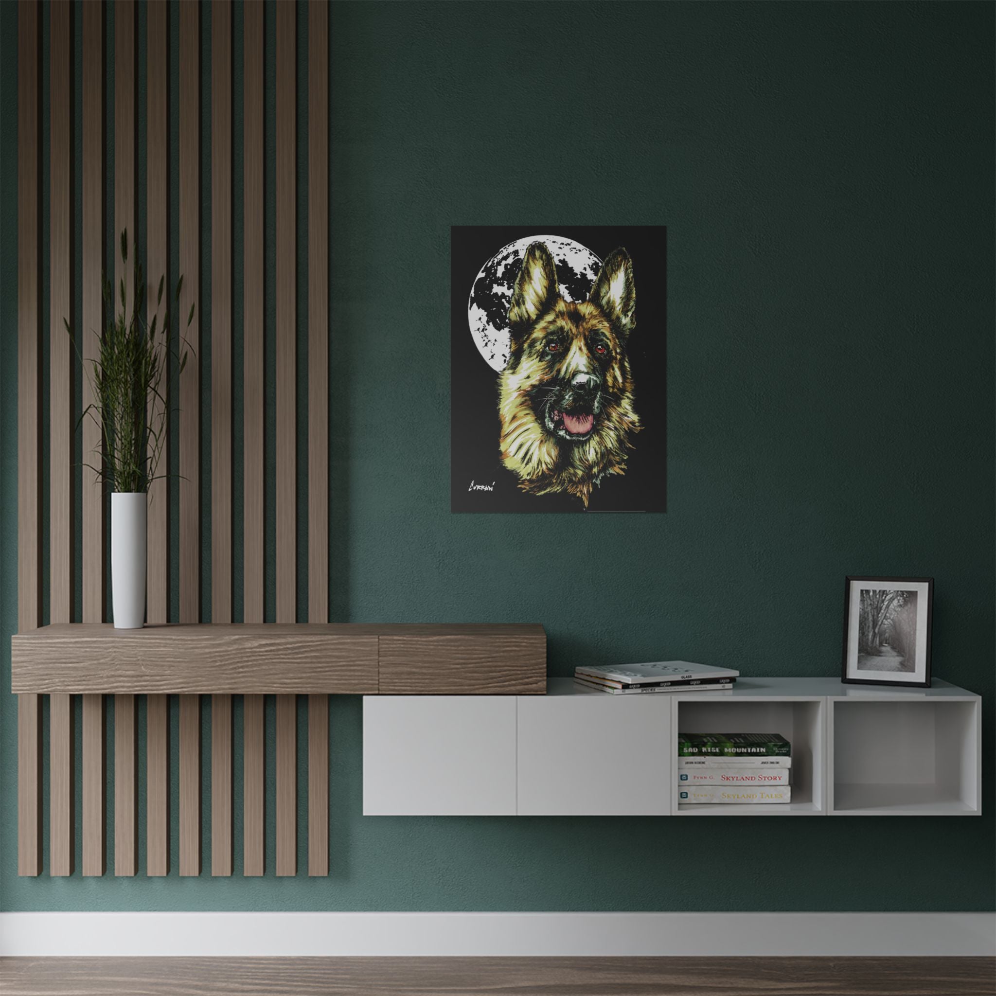 German Shepherd Moon Satin Poster - 300gsm Art Print