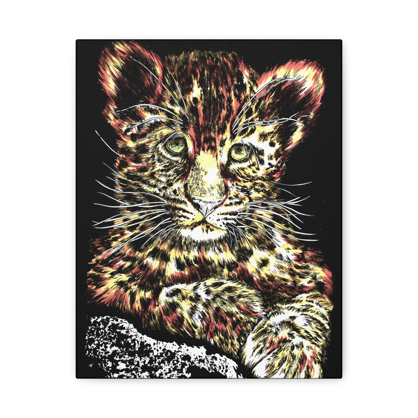 Leopard Cub Wall Art Print of the Original, hand drawn wall art of a Leopard Cub