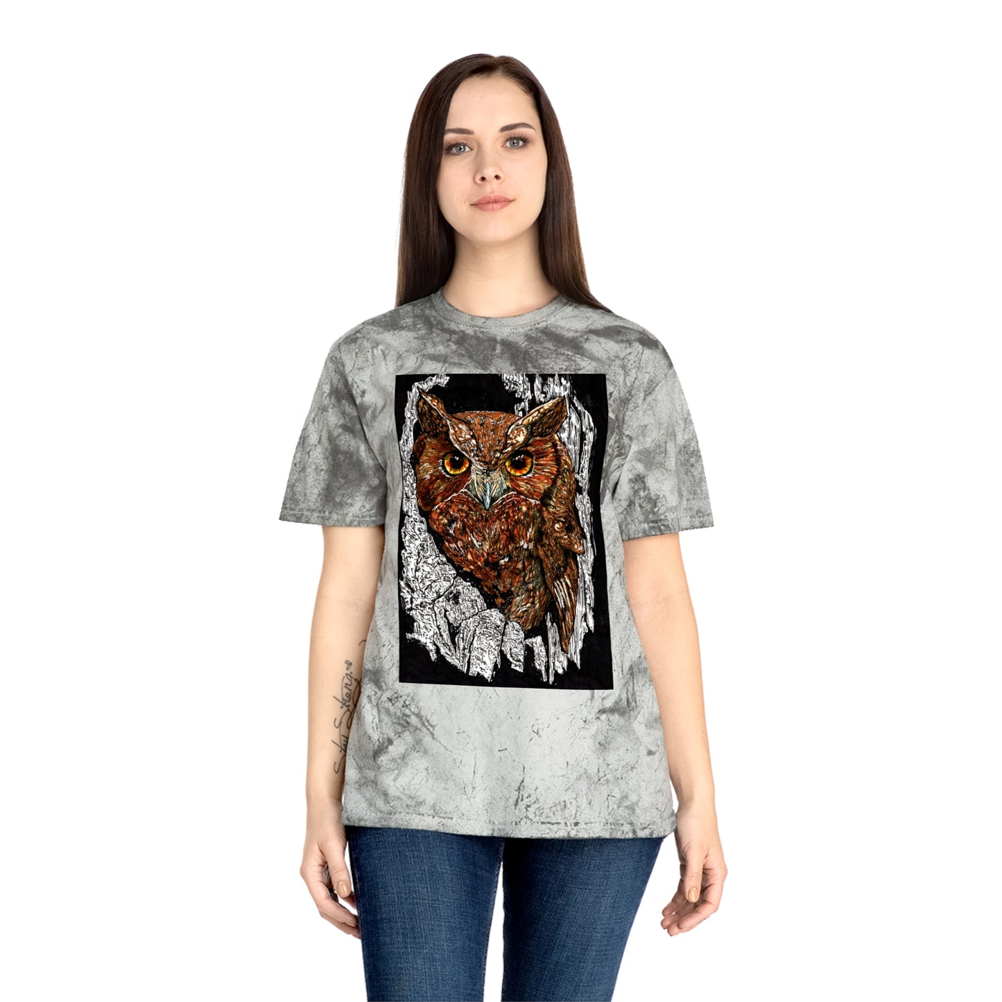 Owl in a Tree Color Blast T Shirt Original Hand Drawn Art